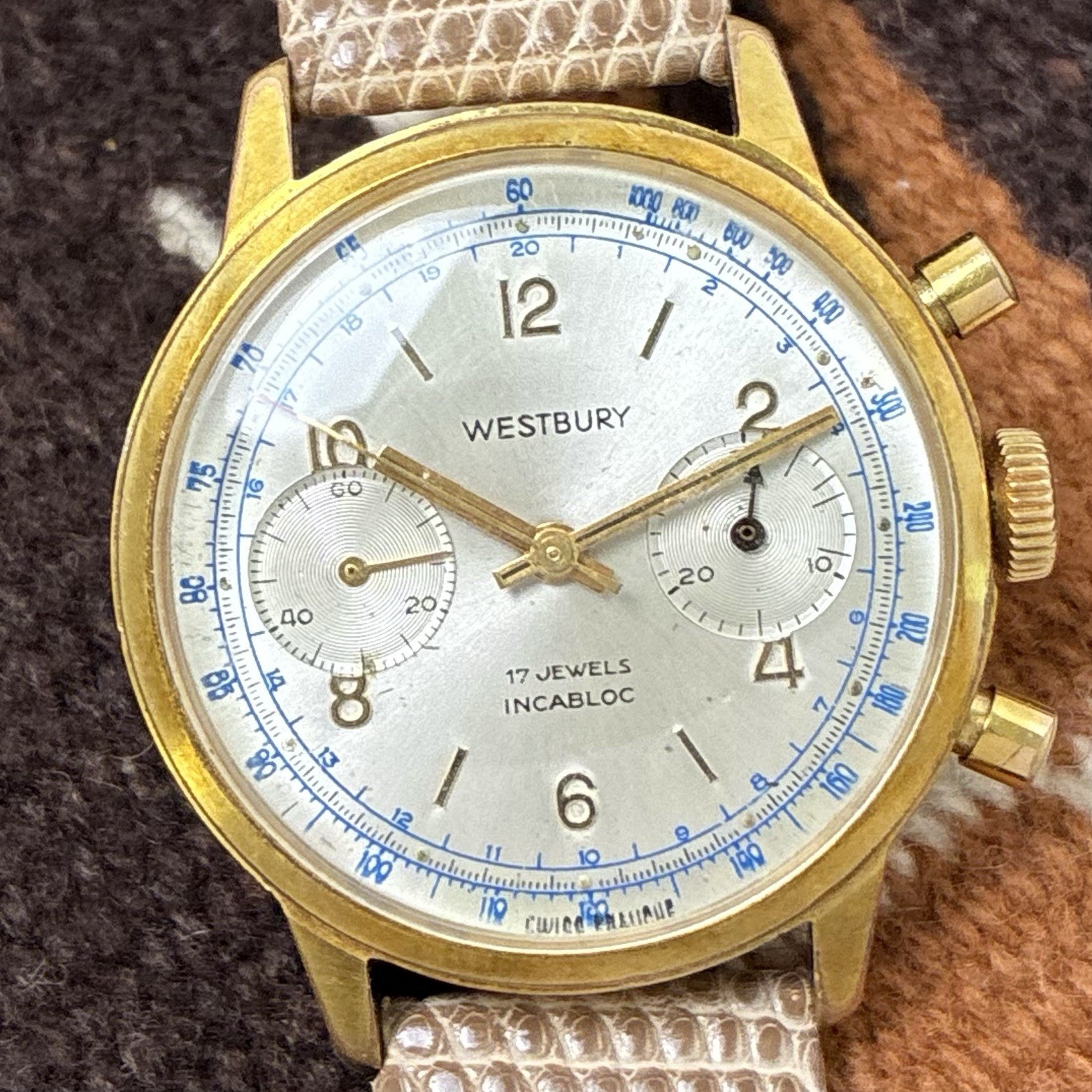 Westbury 1960s Mechanical Chronograph Valjoux 7733 36mm Vtg Tachymeter Dial