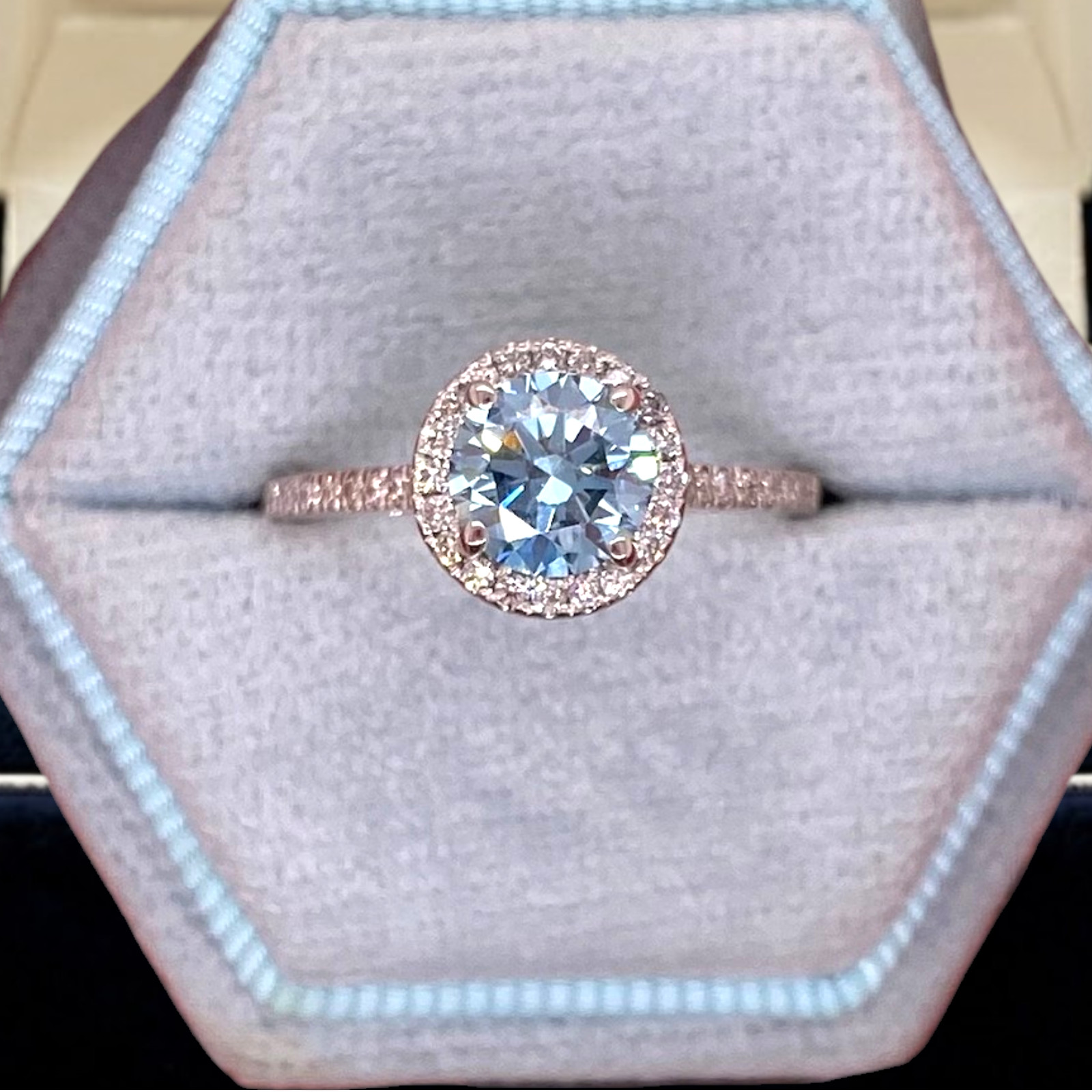 18K White Gold Fancy Vivid Blue Lab Grown Diamond Women Ring 2.45 CT Round Cut