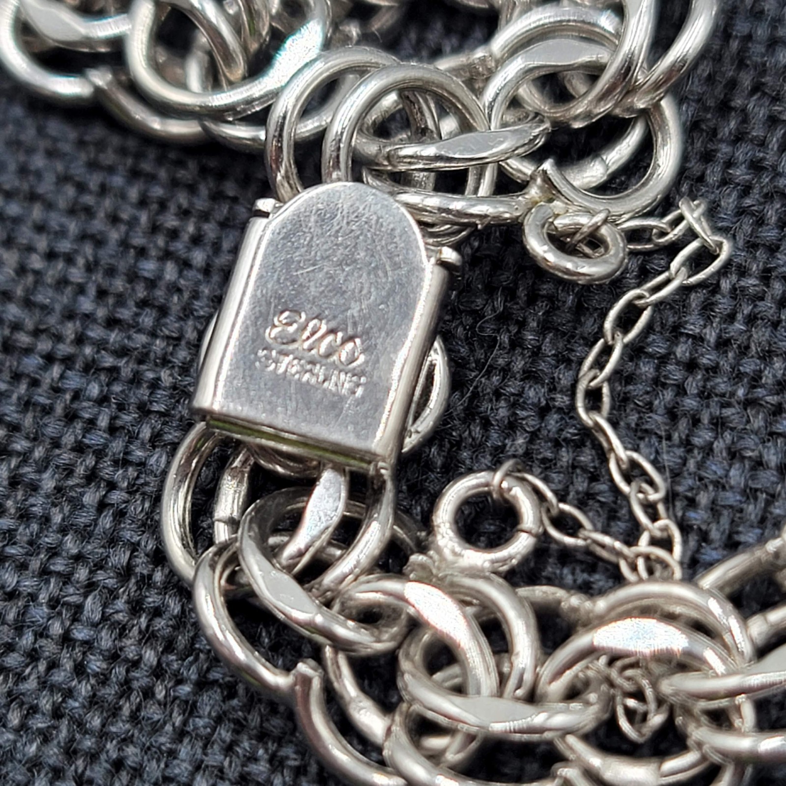 Elco Sterling Silver Double Link Charm Bracelet 7″ Safety Chain 16.4 grams