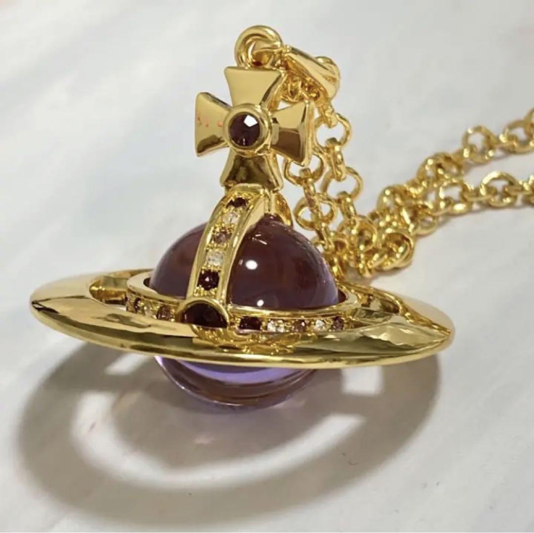 Vivienne Westwood Small Orb Gold Purple Necklace w/drawstring