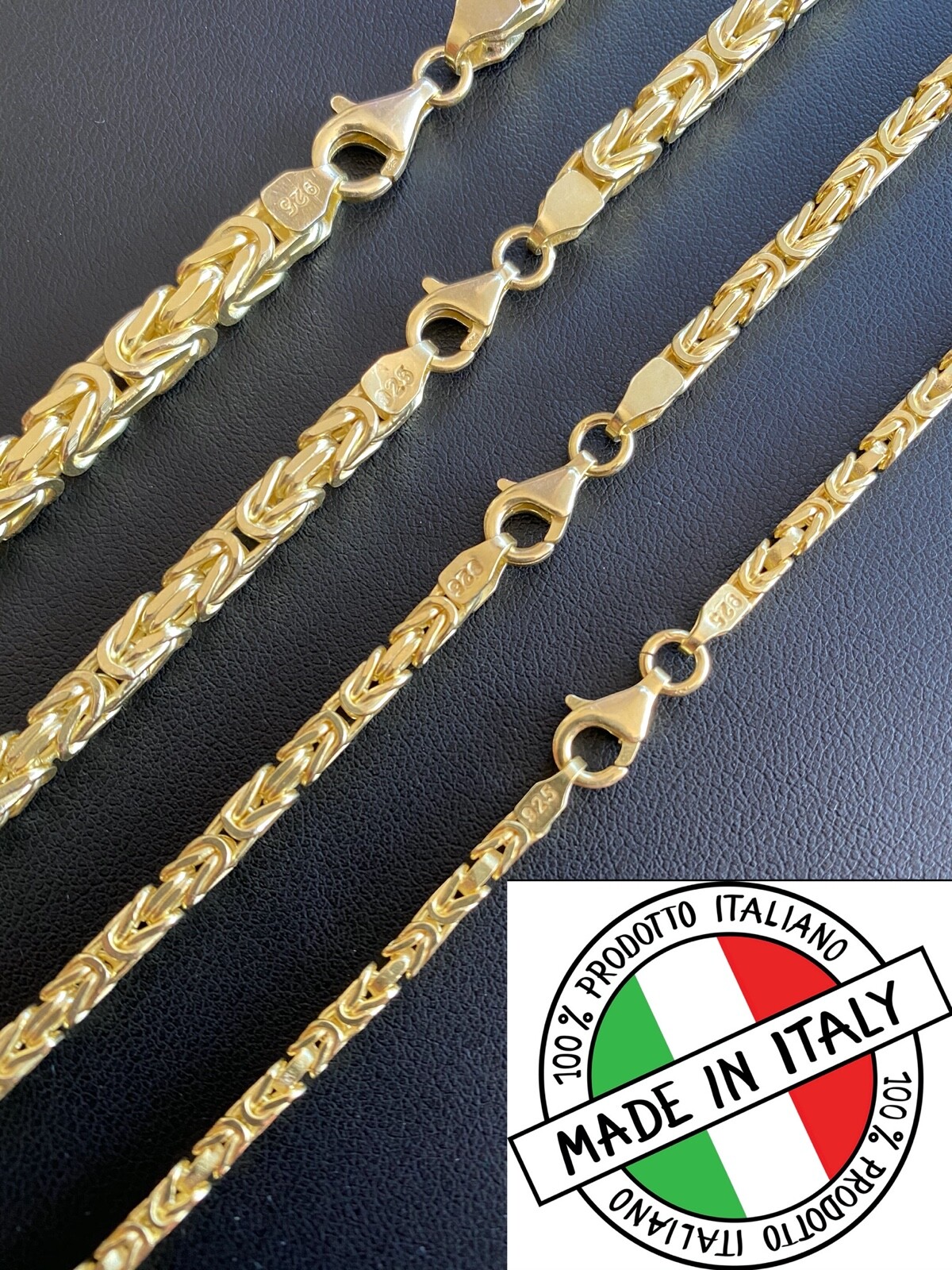 14k Gold Plated 925 Sterling Silver Byzantine Chain Mens Necklace 2.5-5mm 18-30″