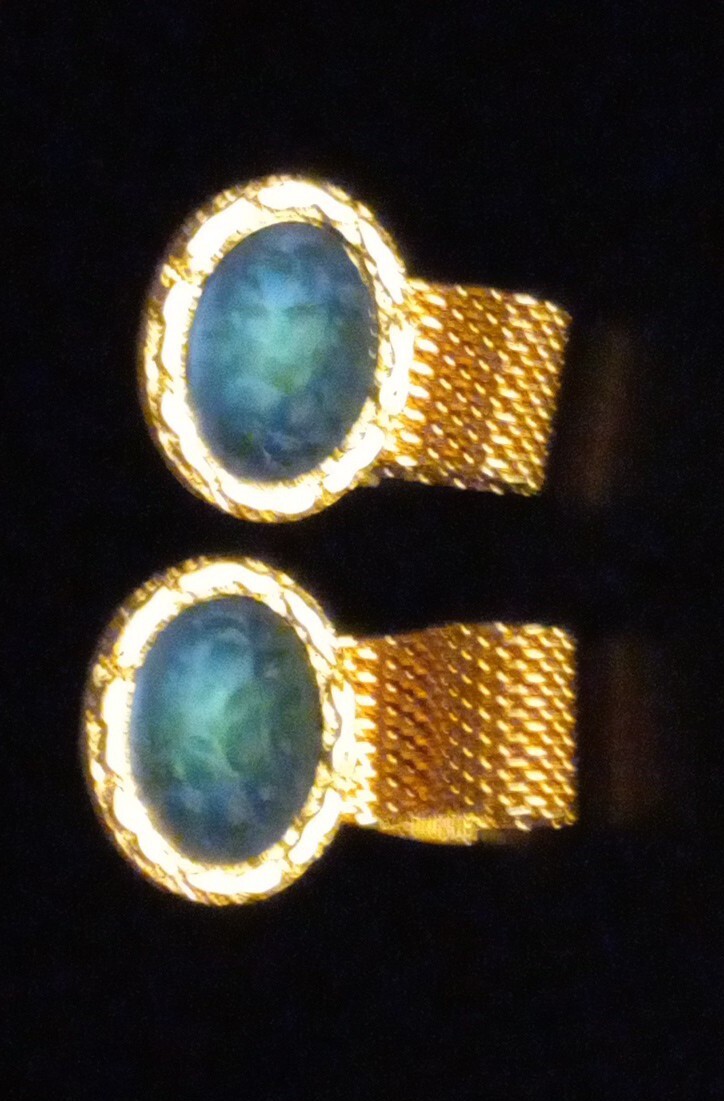 Unique Moon Glow Goldtone Cufflinks. Blue Green