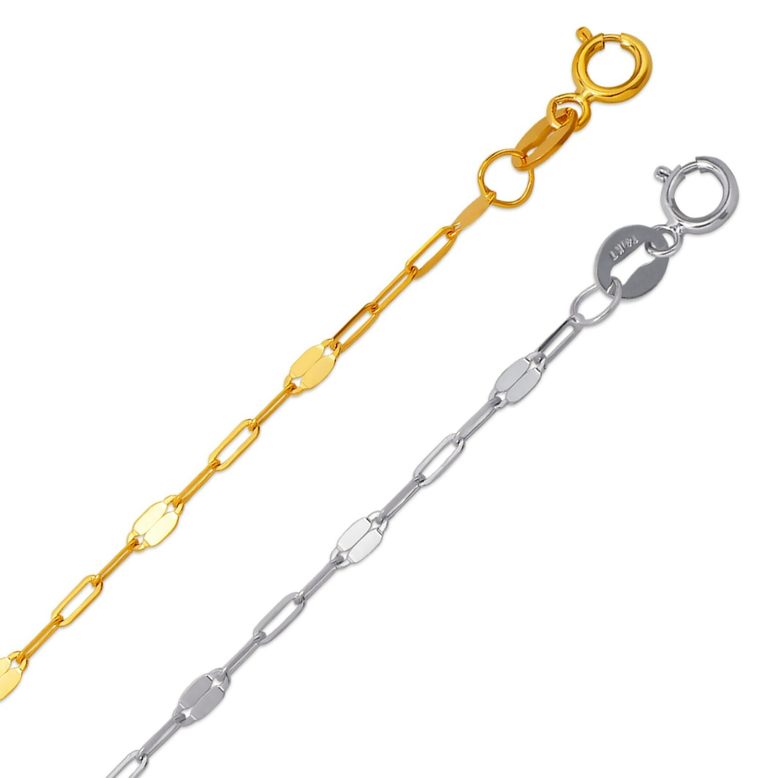 Mirror Chain Paperclip Link Necklace 2mm Women Solid 14K Yellow White Real Gold