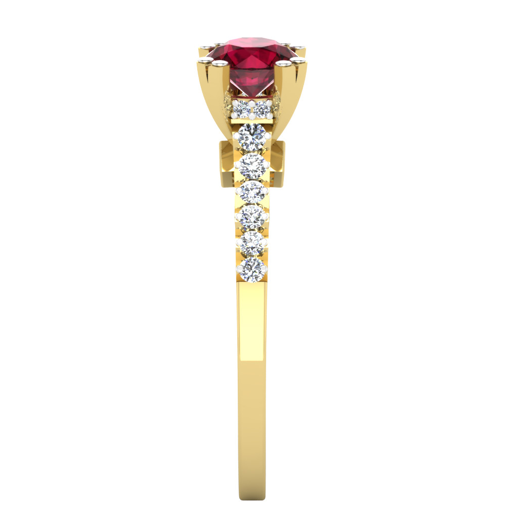 0.82 Ct Round Cut Real Ruby & Diamond Engagement Ring 14K Solid Yellow Gold