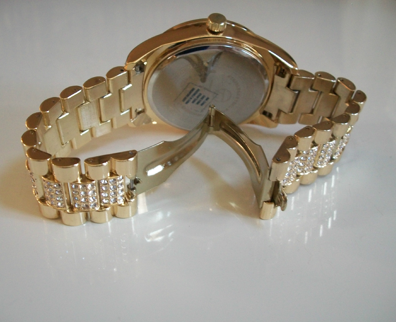 Men’s bling gold finish Techno Pave bracelet dressy party watch (9.5 inches)