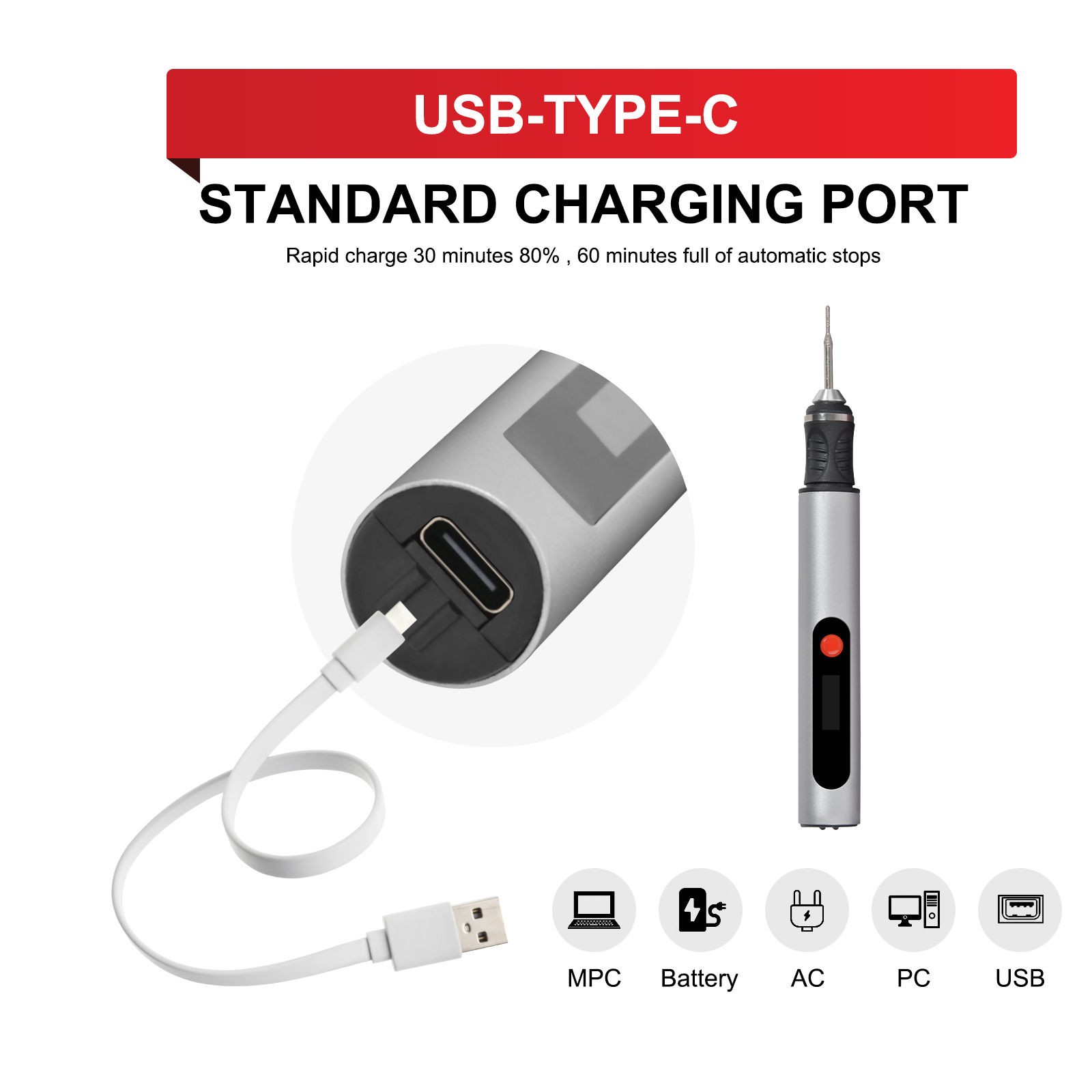 USB Rechargeable Engraving Pen with 30x Bits Mini Electric DIY Engraver Cordless