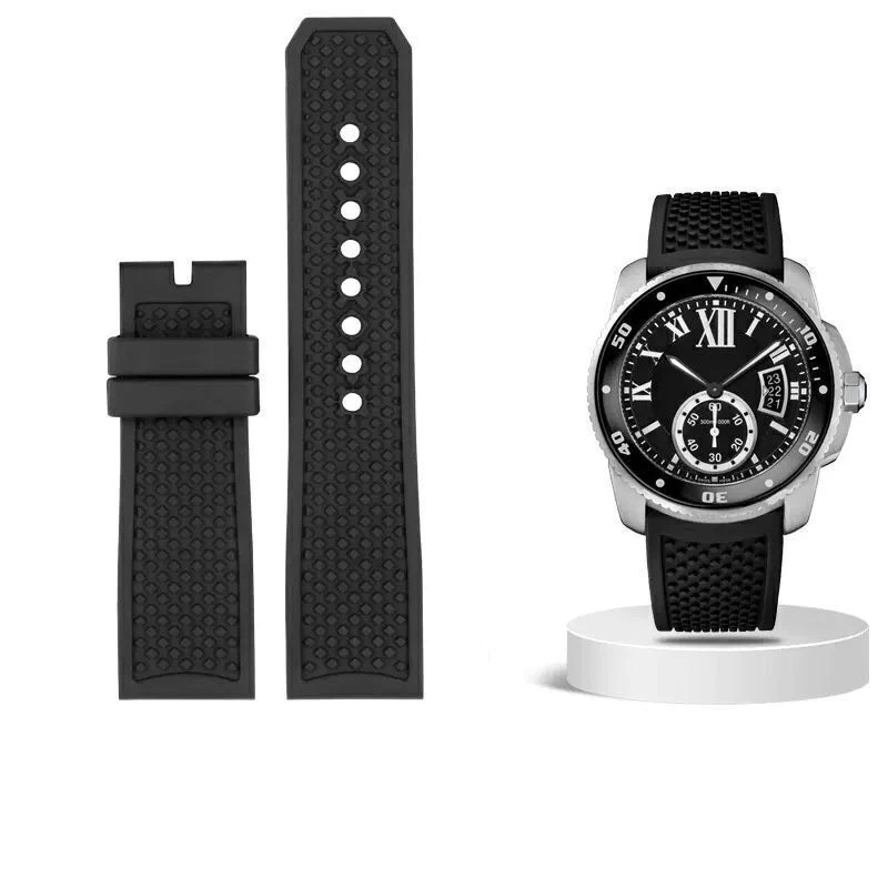 23mm 24mm Silicone Rubber Watch Band Strap Fits For C.artier Calibre WSCA0006