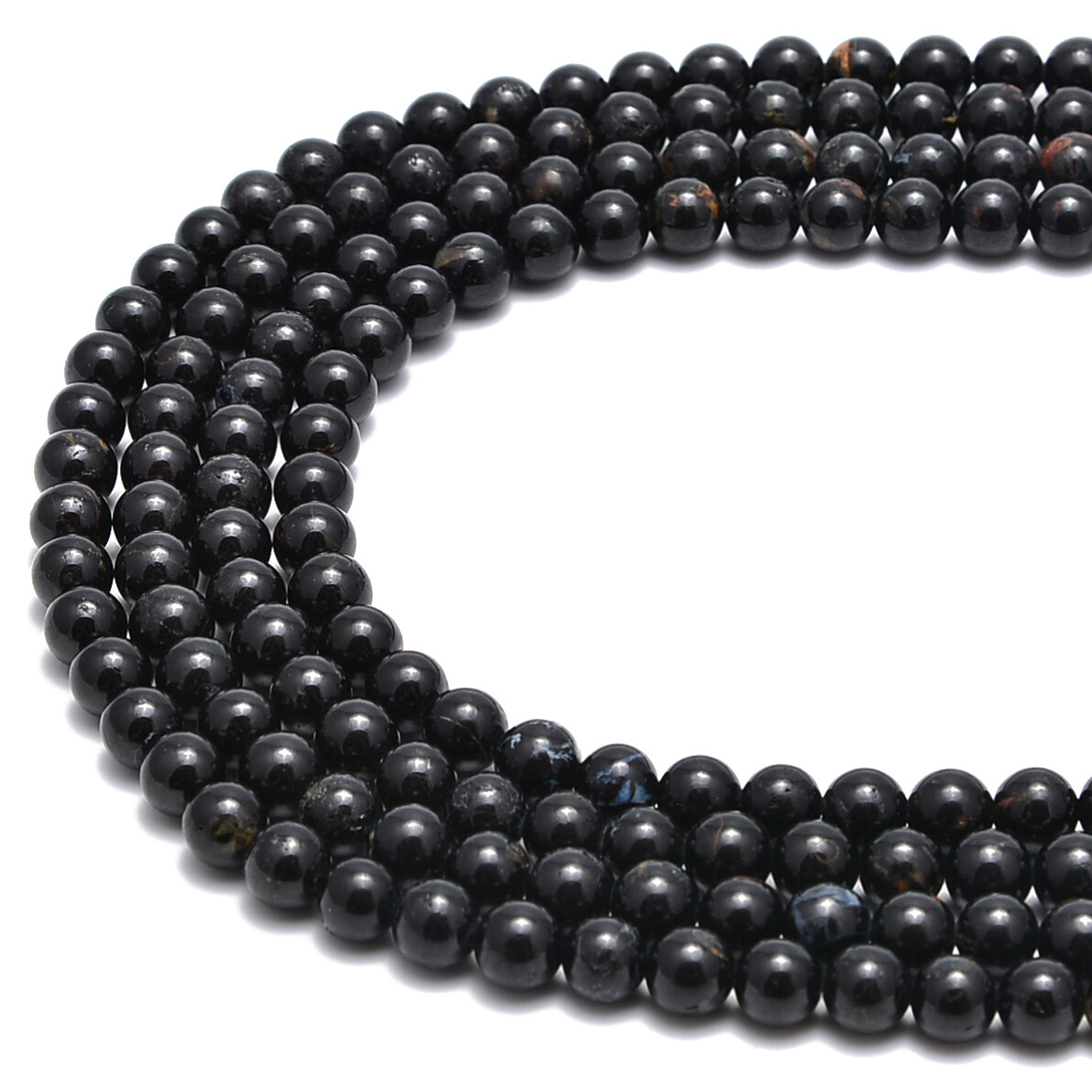 Black Tourmaline With Brown Matrix Smooth Round Beads 6mm 8mm 10mm 15.5″ Strand
