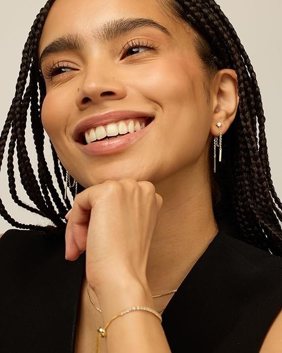 18K Gold Plated S925 Silver Post Drop Dangle Chain Earrings Cubic Zirconia Ball