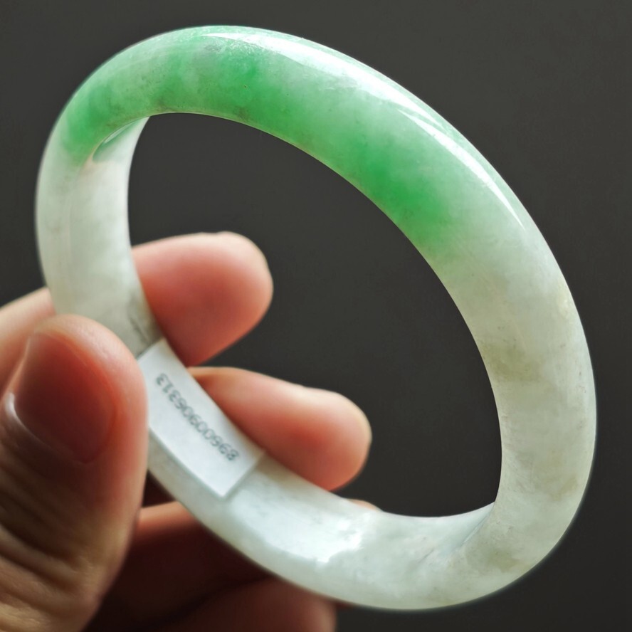 61mm Green White Emerald Icy Jadeite Jade Bracelet Bangle Burma Jade Bangle 2851
