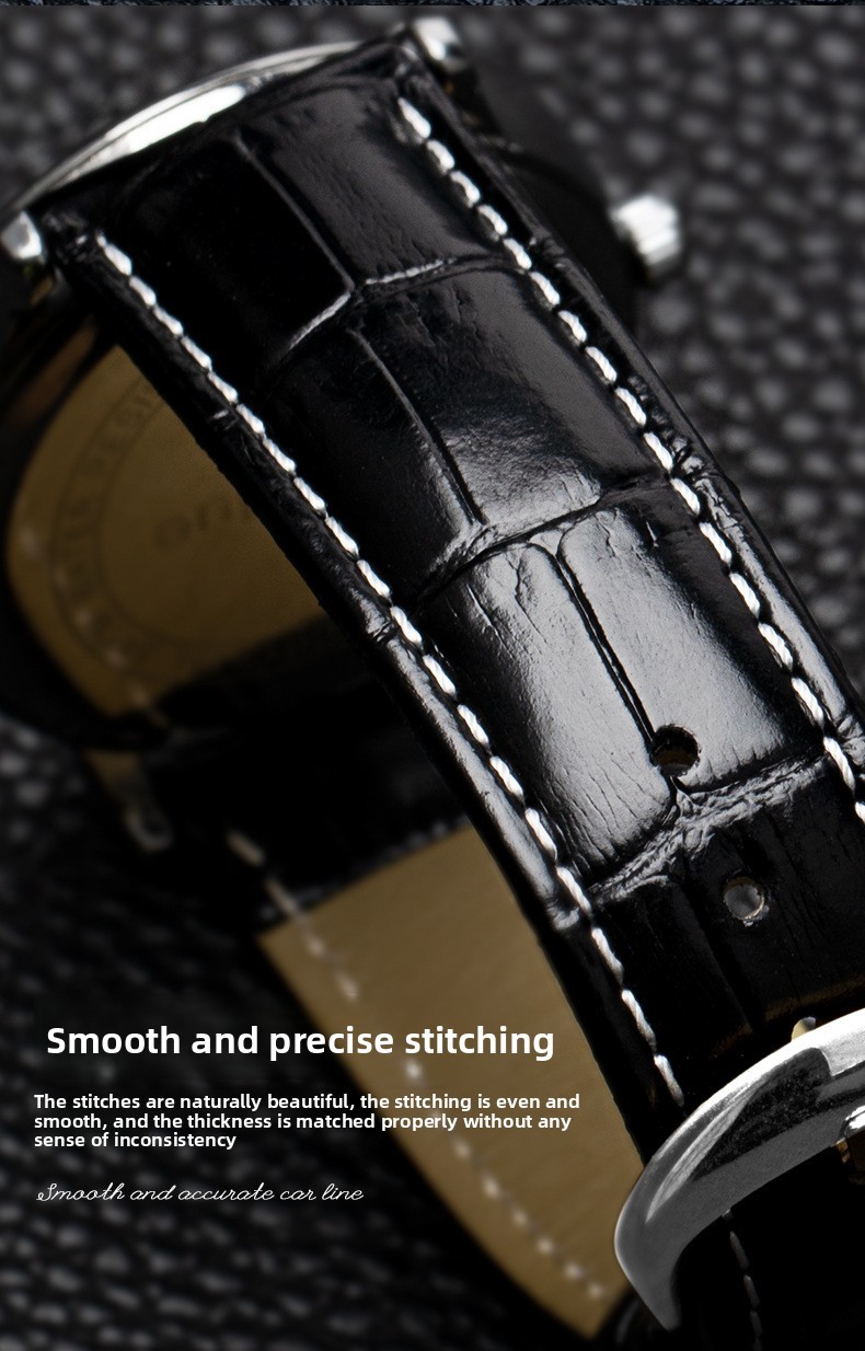 Alligator Grain Double-sided Genuine Leather Watch Strap 10-24mm with Wooden Box