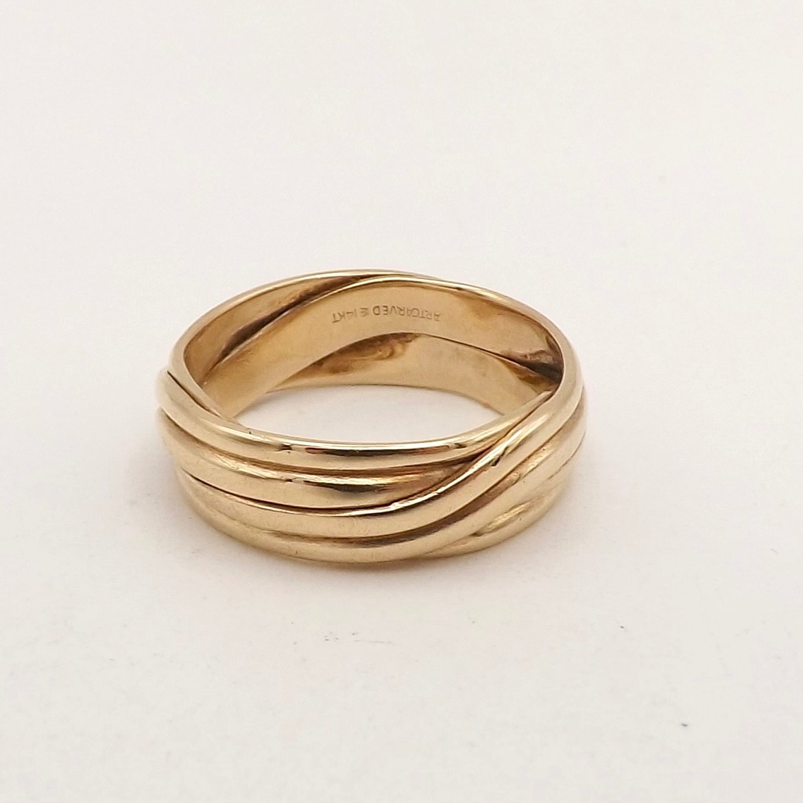 Art Carved Solid 14k Gold Wood Sons Geometric Lines Wedding Band 7mm Ring sz9