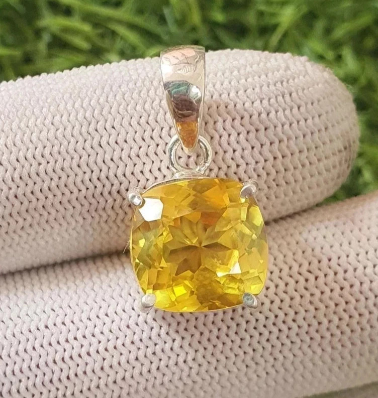 Natural Yellow Sapphire Cushion Cut 42.01 Ct 925 Solid Silver Pendant Gemstone