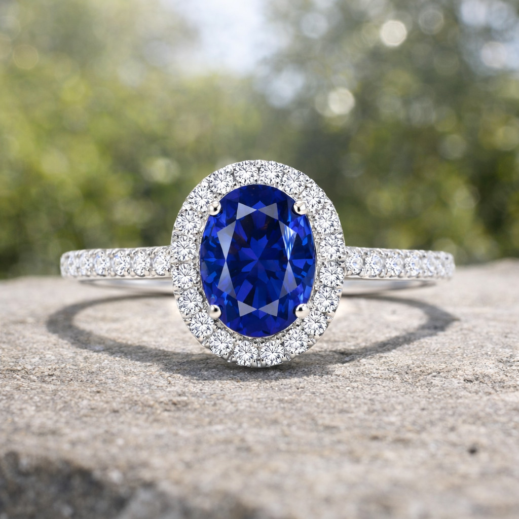 2.80 Ct Oval Cut Natural Sapphire & Diamond Propose Ring 14K White Gold Size 8