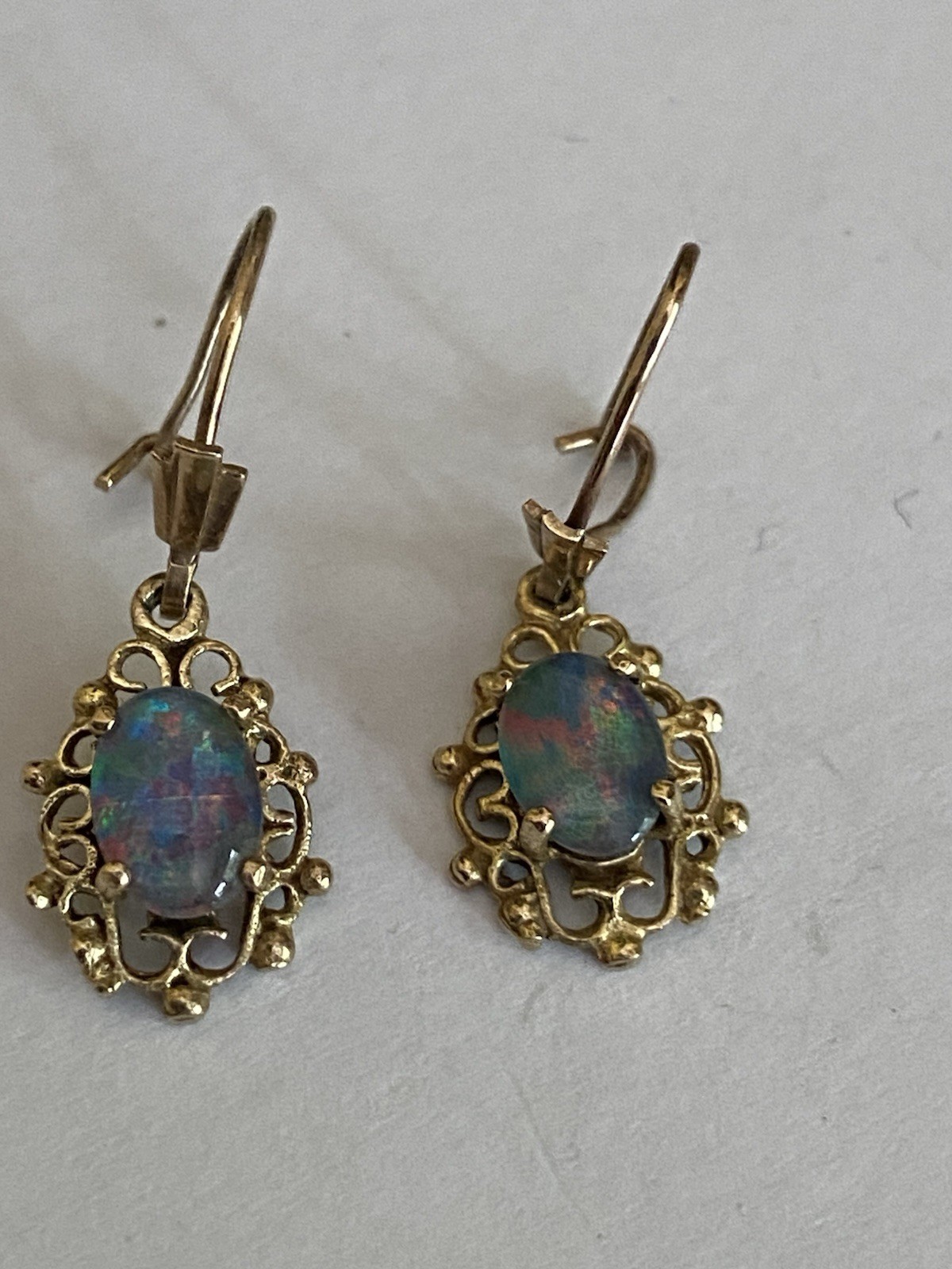 Vintage 9 Carat Yellow Gold Opal Triplet Earrings