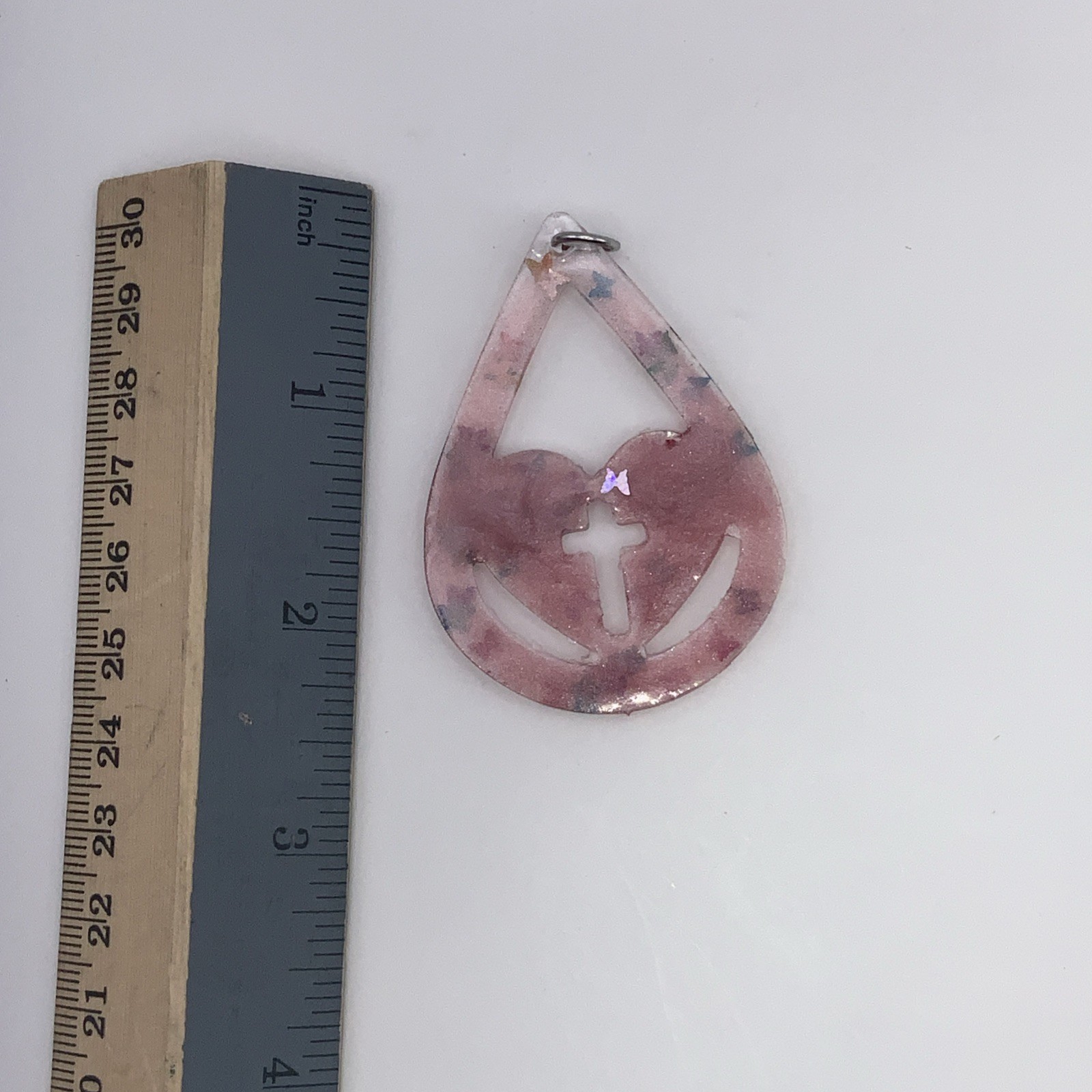 House Of David Handmade Cross Necklace Pink Butterflies