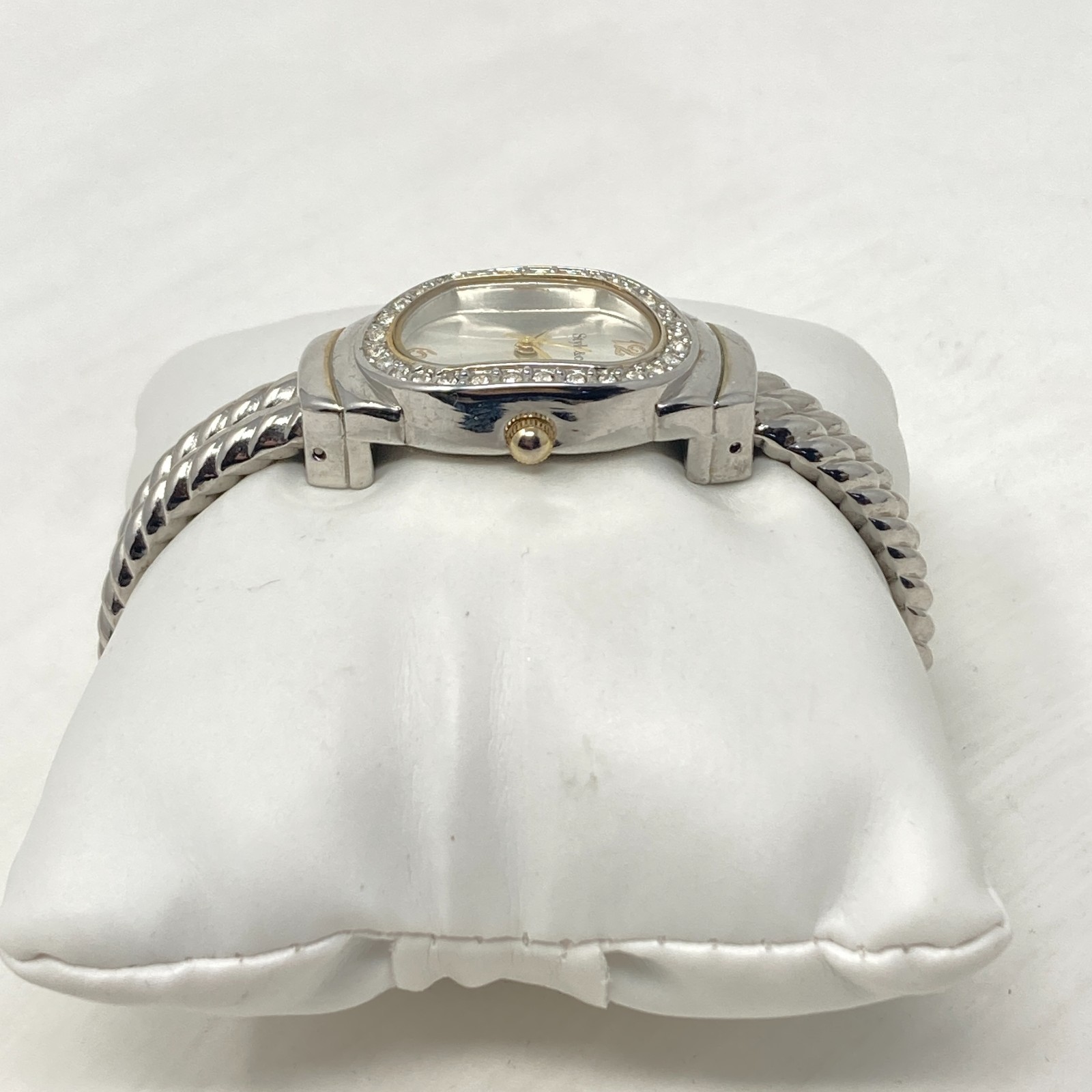 Style & Co Women Watch Silver Gold Tone Crystals Twisted Cable Cuff New Battery