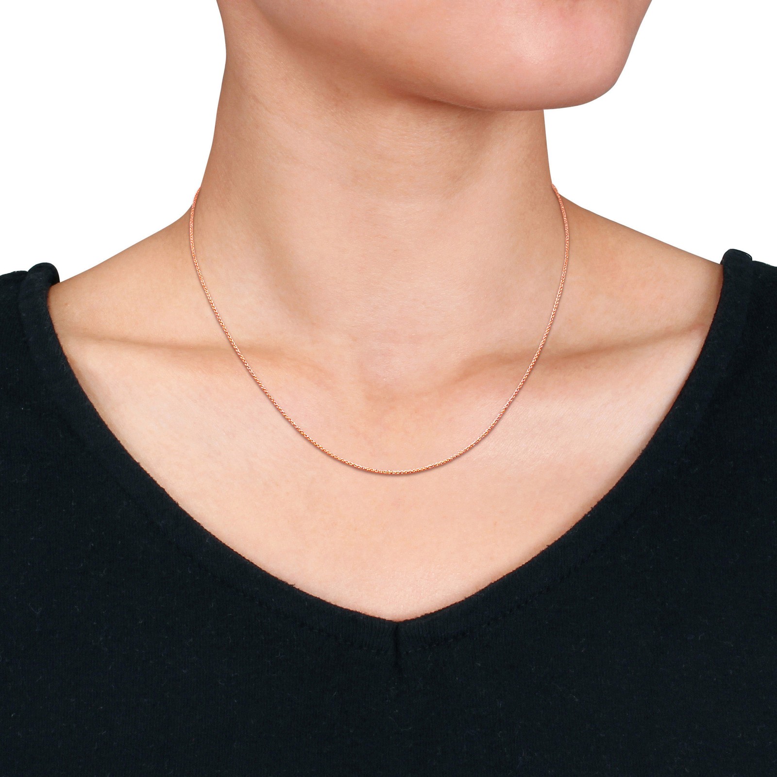 Amour 10K Rose Gold 0.8mm Round Cable Chain Necklace – 17 in.