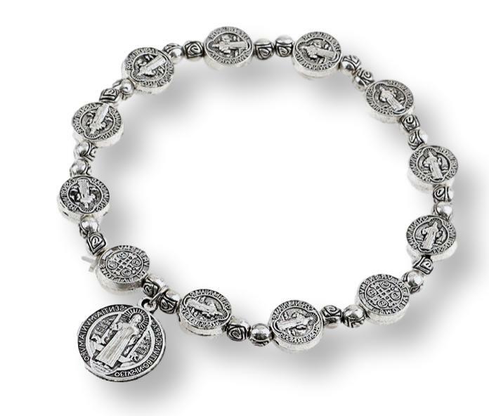 Saint Benedict Medal Rosary Bracelet Pulsera De Plata De San Benito