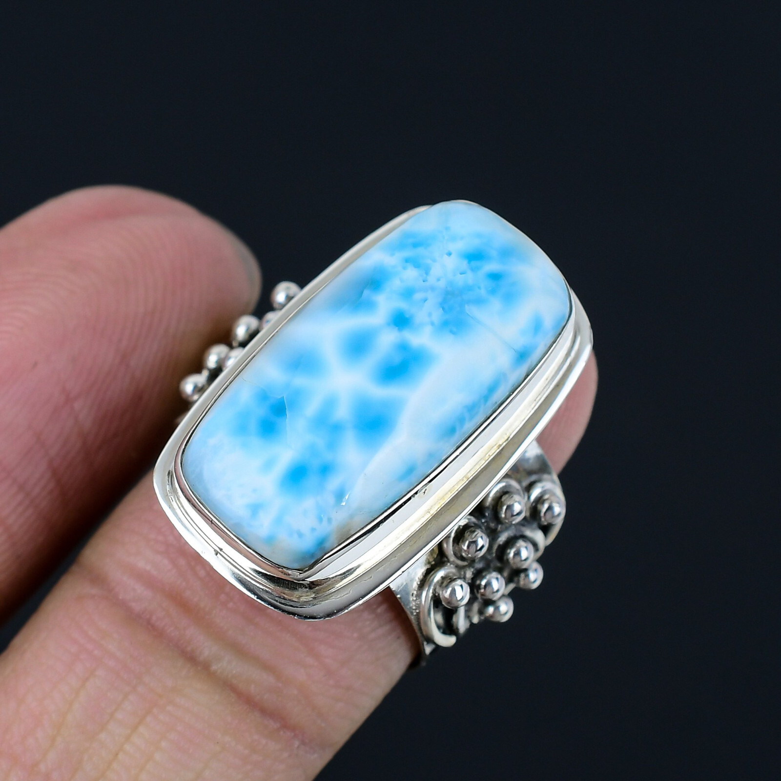 Larimar Gemstone Solid 925 Sterling Silver Handmade Statement Ring Jewelr CS-074