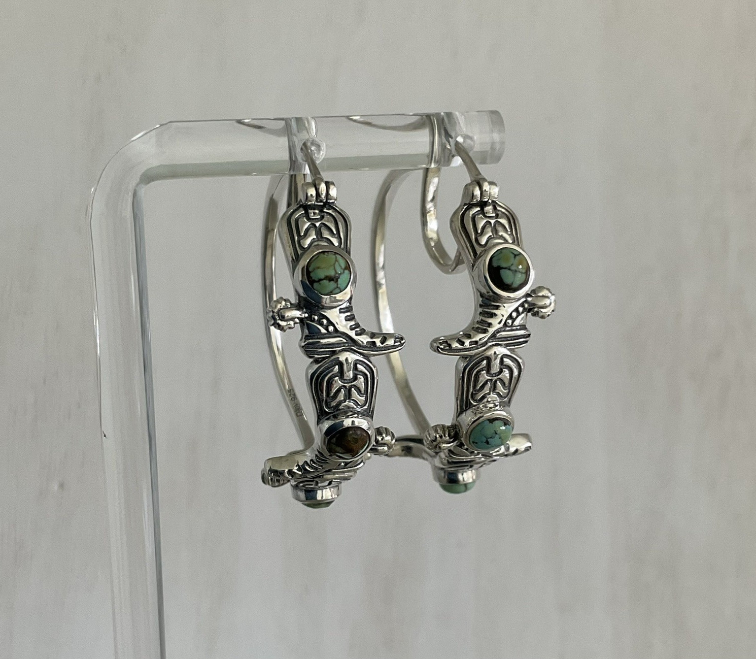Triple Cowgirl Boot & 2.0 CTW Turquoise 1.25″ Hoop Earrings 925 Sterling Silver