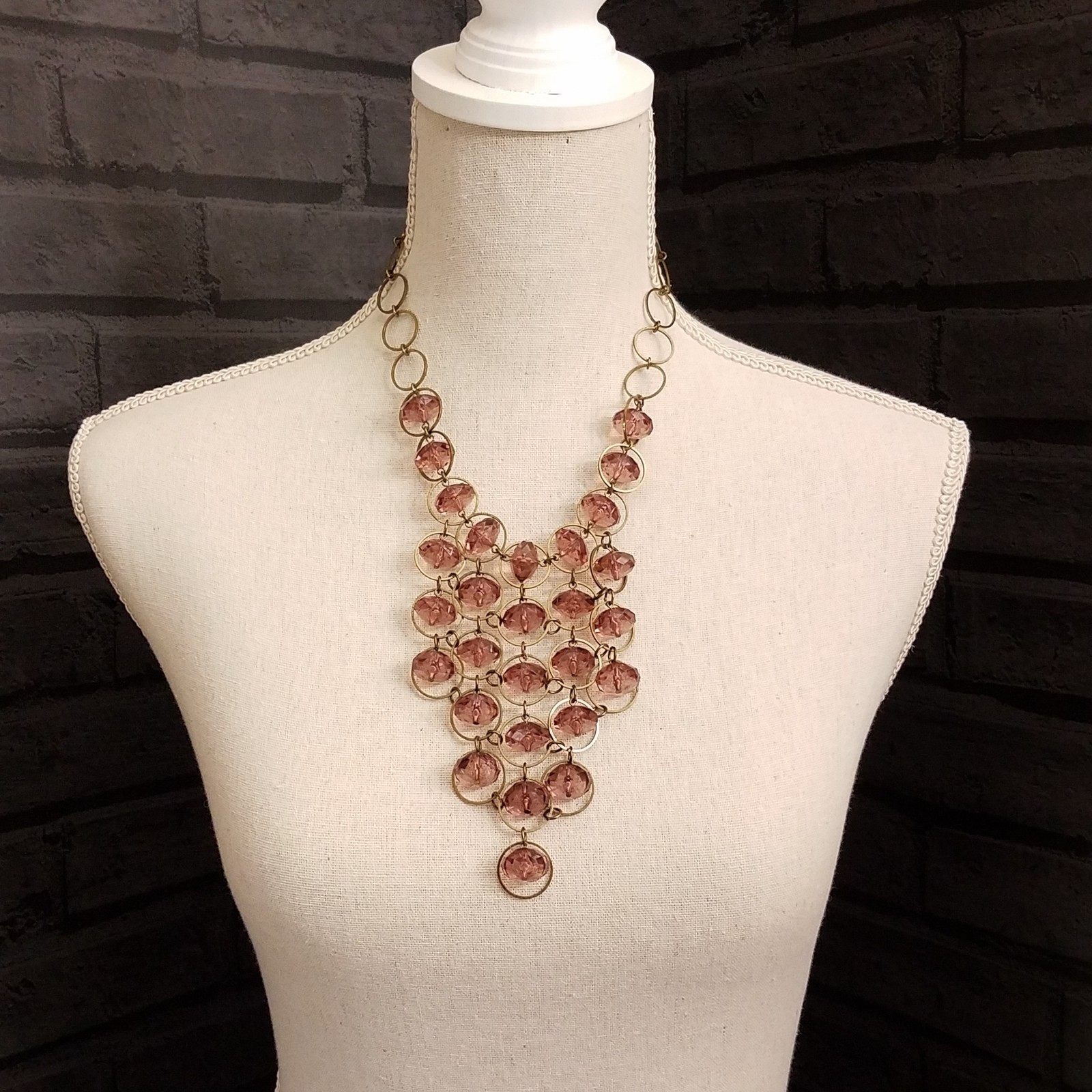 Vintage Lucite Bead Waterfall Boho Necklace Estate Purple Pink Beaded Jewelry