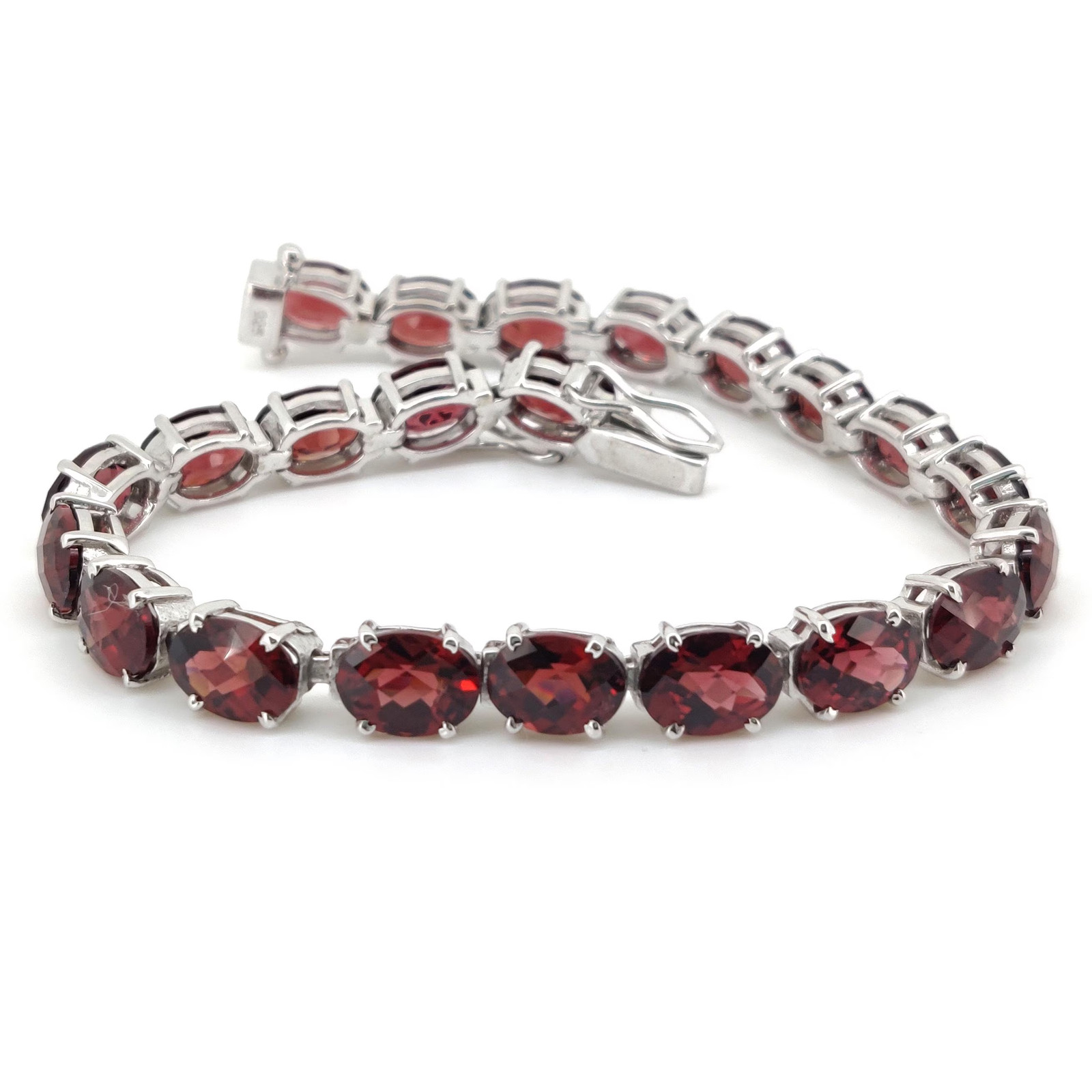 Garnet Tennis Bracelet Sterling Silver January Birthstone Oval Gemstone Jewelry