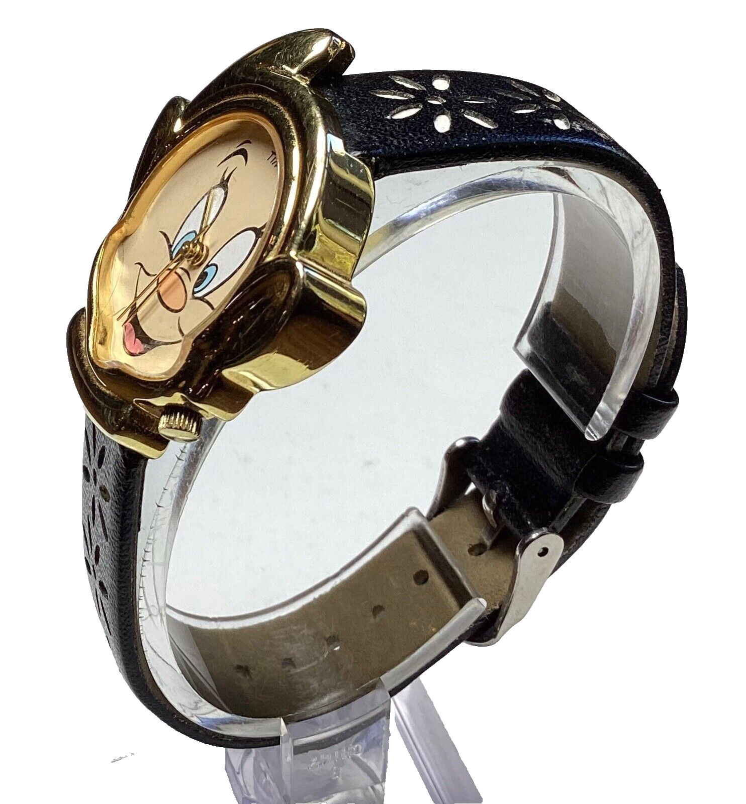 Timex Disney Dopey Head Watch Black White Flower Cut-Out Band New Battery