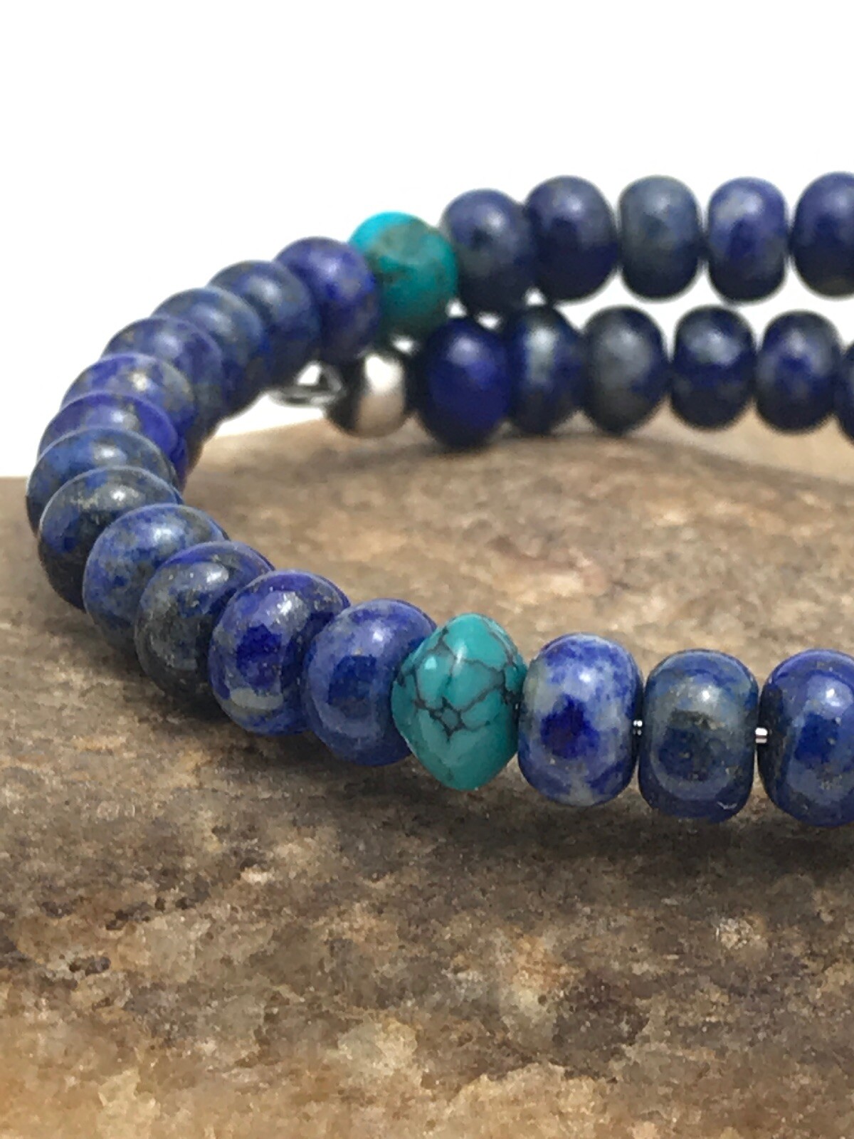 Lapis & Turquoise Bead Southwestern Navajo Sterling Silver Bracelet 03260