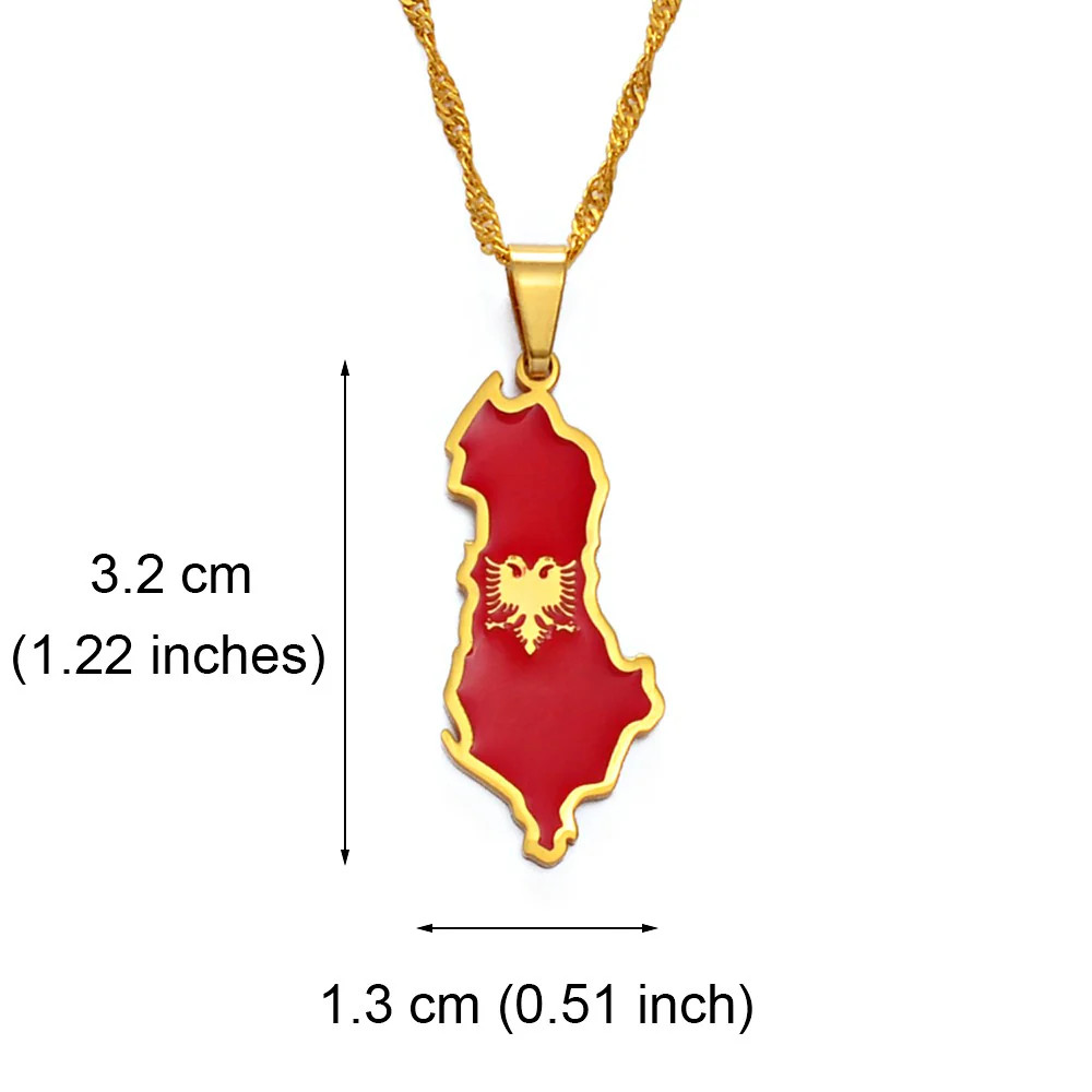 Albania Map with Flag Pendant Necklace