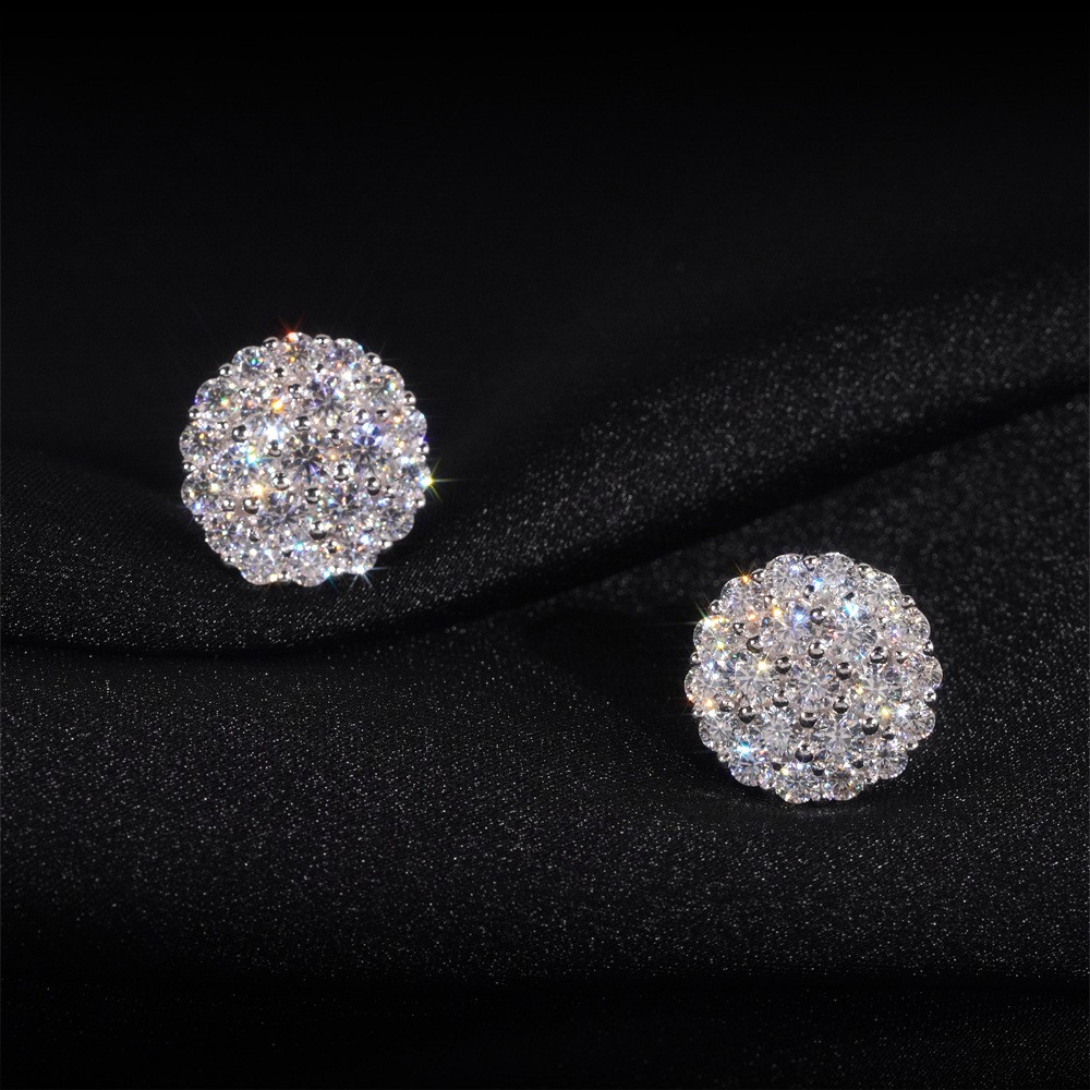 10MM Round Cut VVS Moissanite Cluster Stud Earrings Solid 925 Sterling Silver