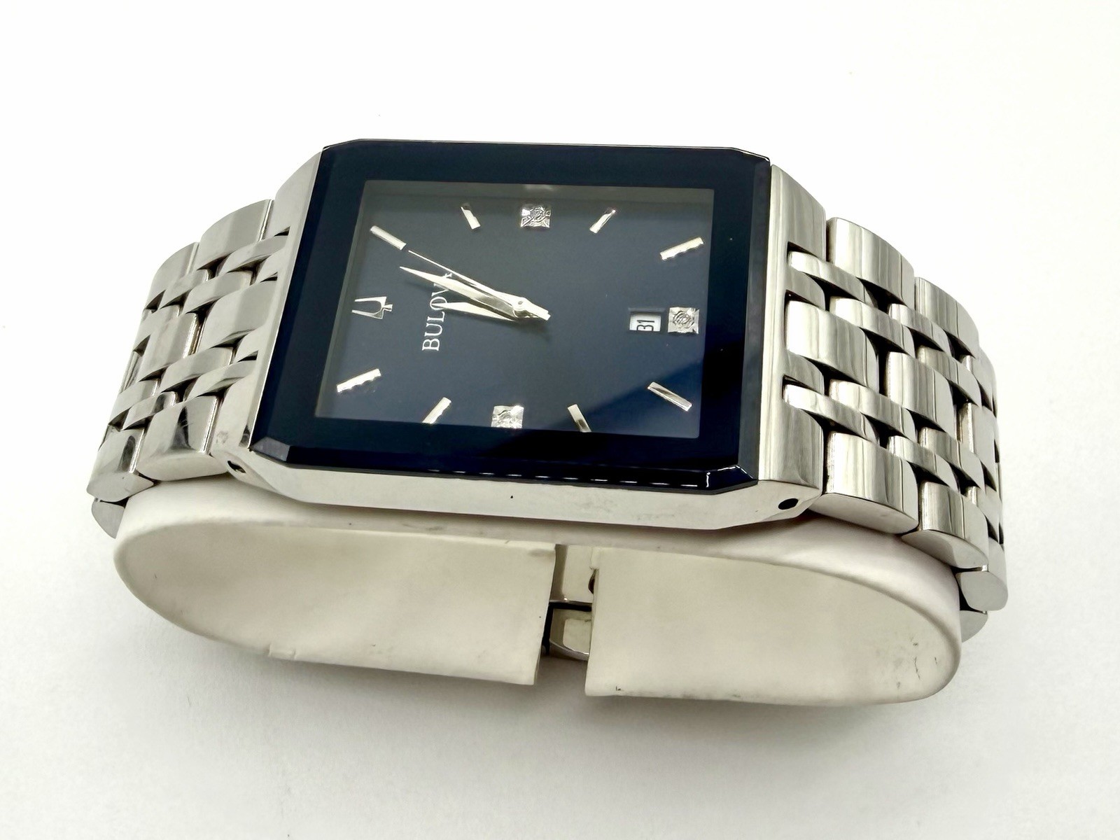 BULOVA Futuro Rectangular Diamond Accent Stainless Steel Quartz Watch