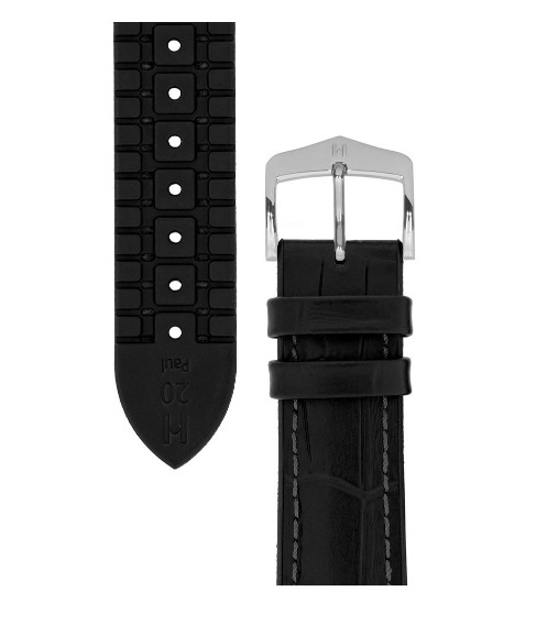18MM Hirsch PAUL Italian Calfskin/Premium Caoutchouc Black Alligator Watch Strap