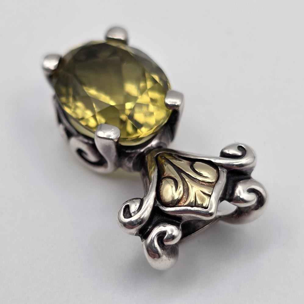 Ann King 925 Sterling Silver & 18K Yellow Gold Citrine Orchid Flower Pendant