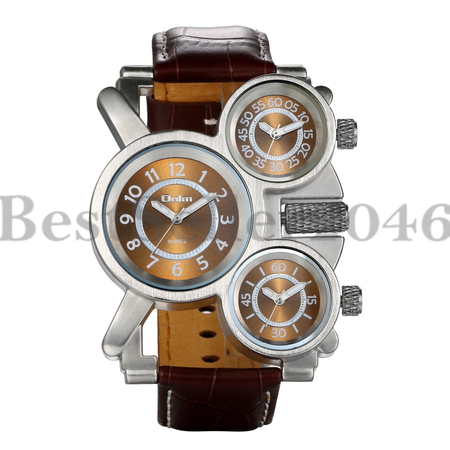 Men Multi Time Zone Analog Quartz Watch Military Sport Leather Band Wristwatches