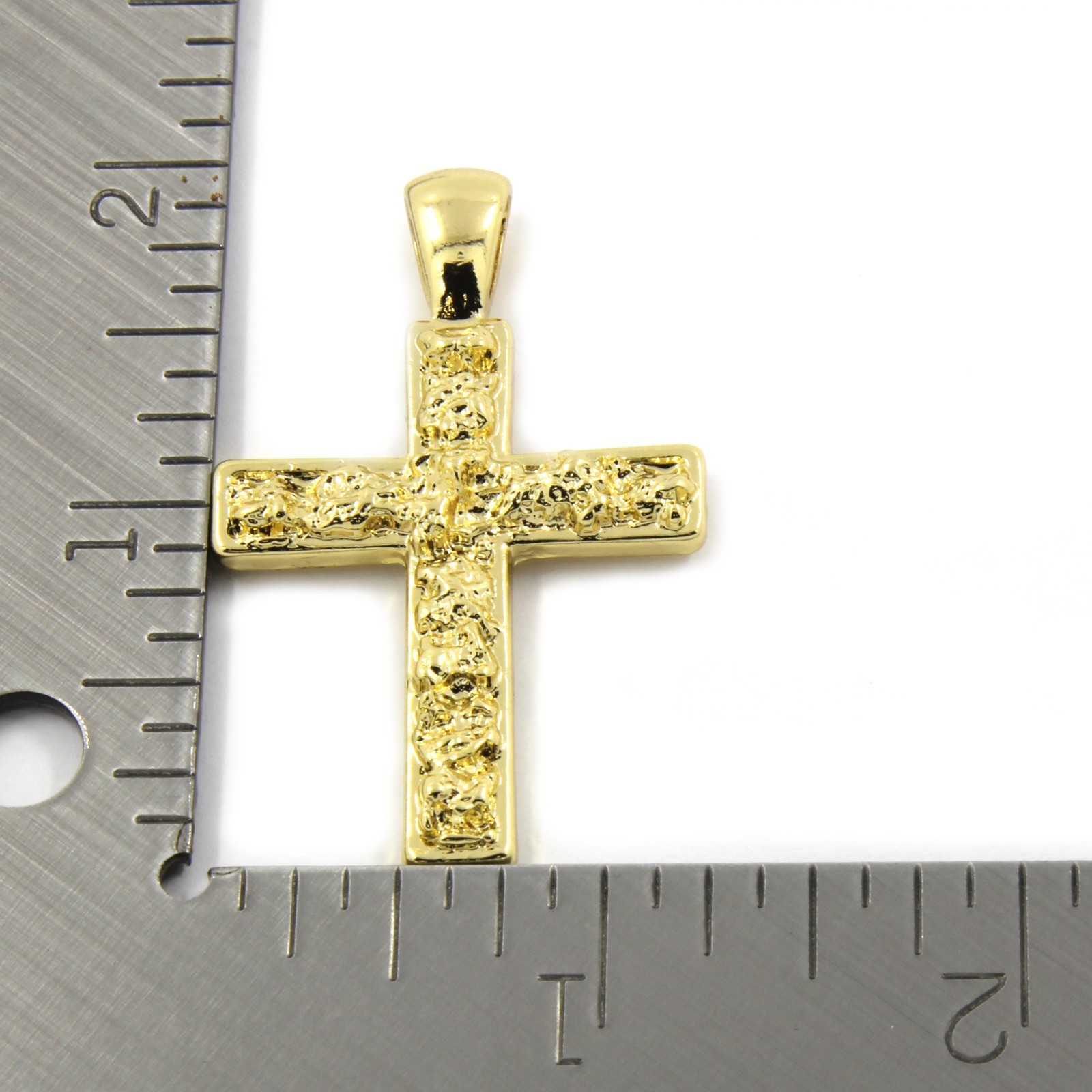 Mens 14K Gold Plated Nugget Cross Pendant Hip-Hop 3mm/24″ Rope Chain