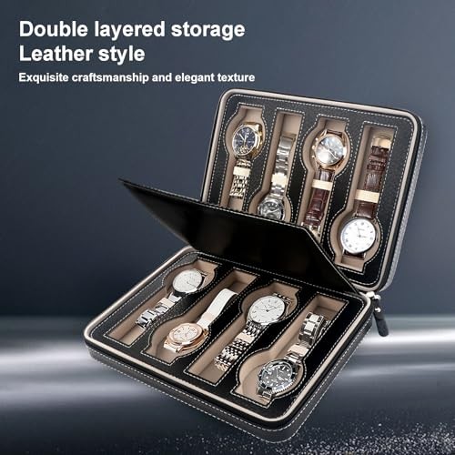 8 Slot Watch Box Faux Leather Storage Valet Premium Watch Storage Display Black
