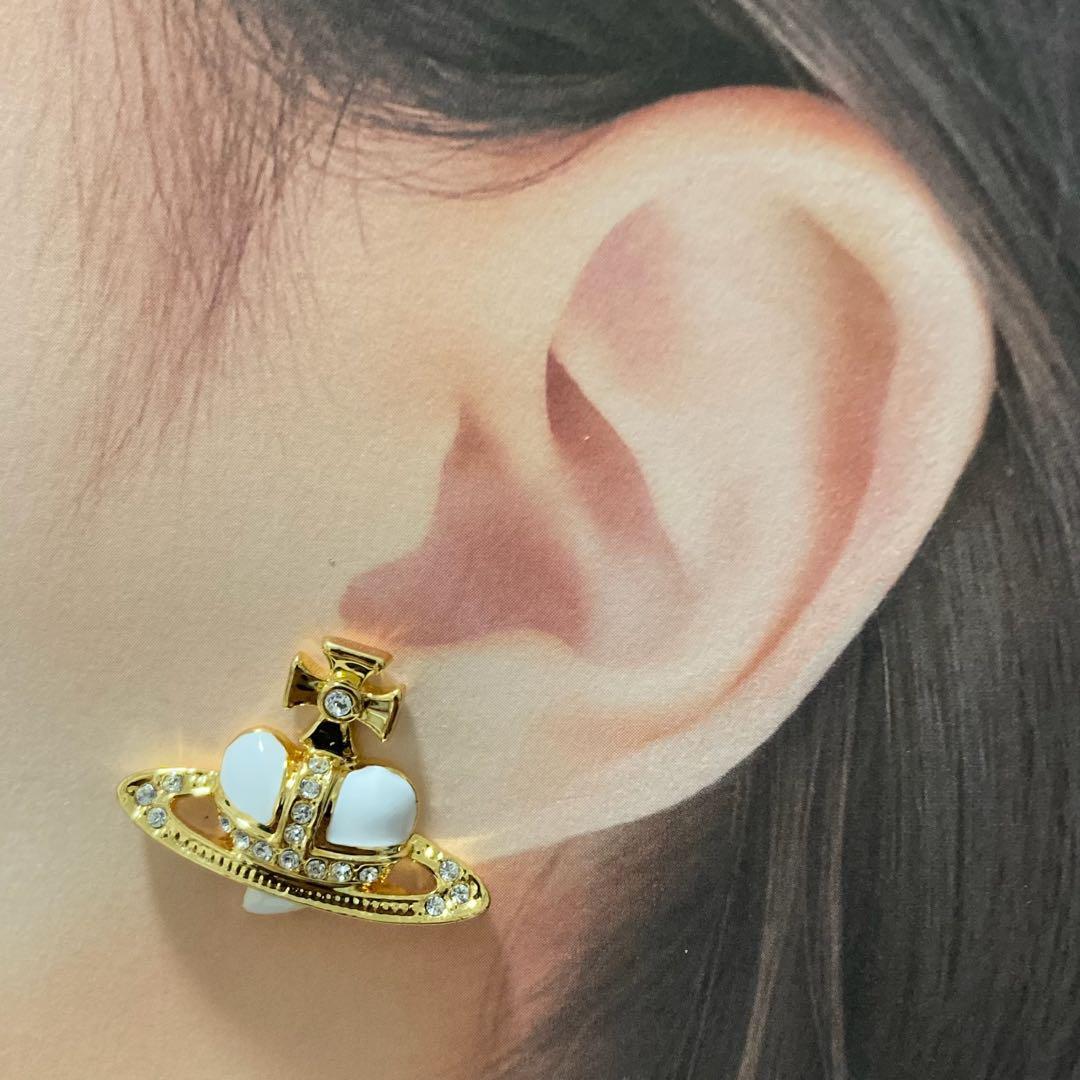 Vivienne Westwood Earrings Pierce Diamante Heart Gold White 2.5 cm w/drawstring