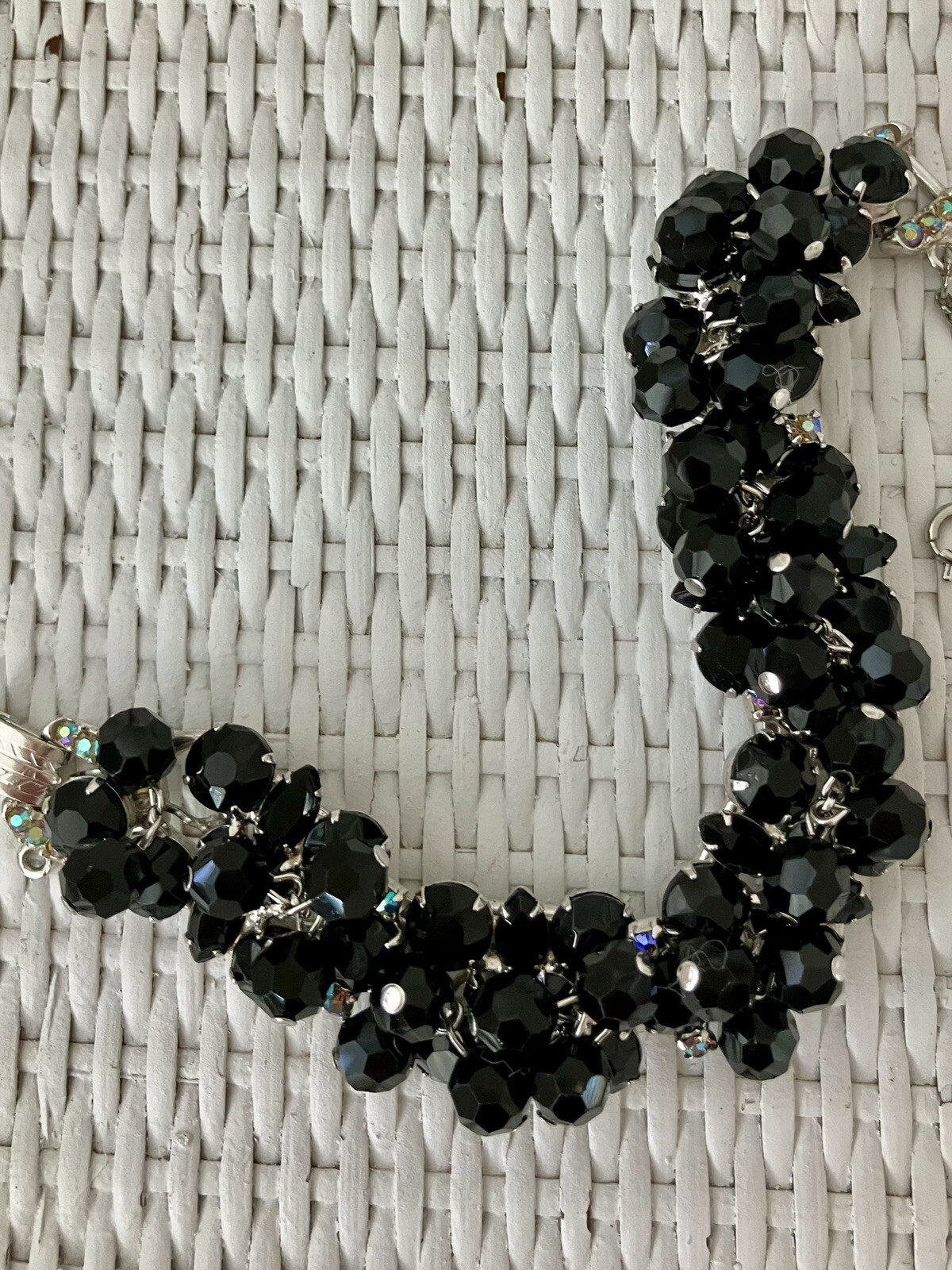 RARE! JULIANA Jet Black Cha Cha Dangle Bead Bracelet AB Rhinestone Clasp! Mint!