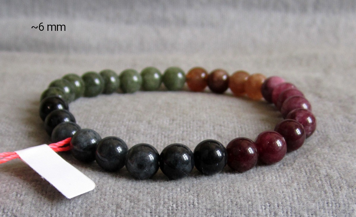 Tourmaline Multicoloured Bracelet • Approx Ø ~6.4 + 8.4mm / 15-22cm • Elastic