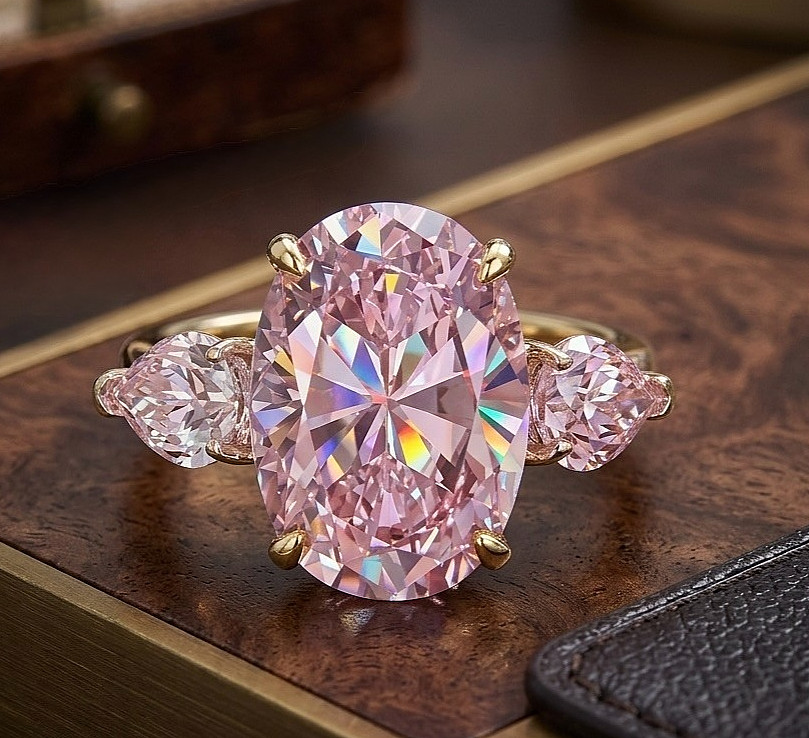 925 Silver, Pink & White Diamond Ring, 10 Ct Certified Treated, Great Sparkle