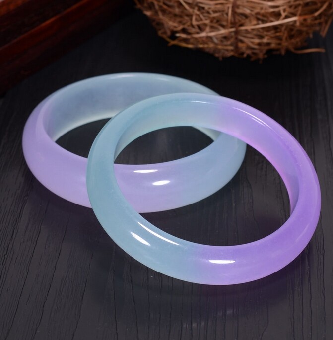 Natural Lavender Blue Jade Jadeite circle flat Bracelet 56-66mm Jewelry