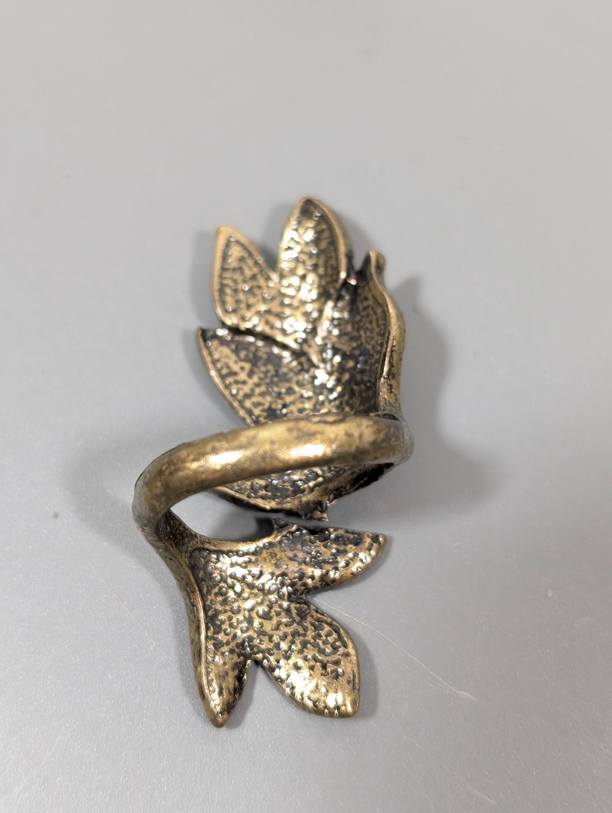 Full Finger Leaf Ring Bronze Tone Rhinestones Brown Clear Crystal Statement Sz 7