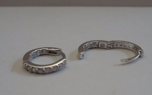 925 STERLING SILVER HUGGIE/ HOOP EARRINGS W/ .75 CT LAB DIAMONDS/ 14MM DIAMETER