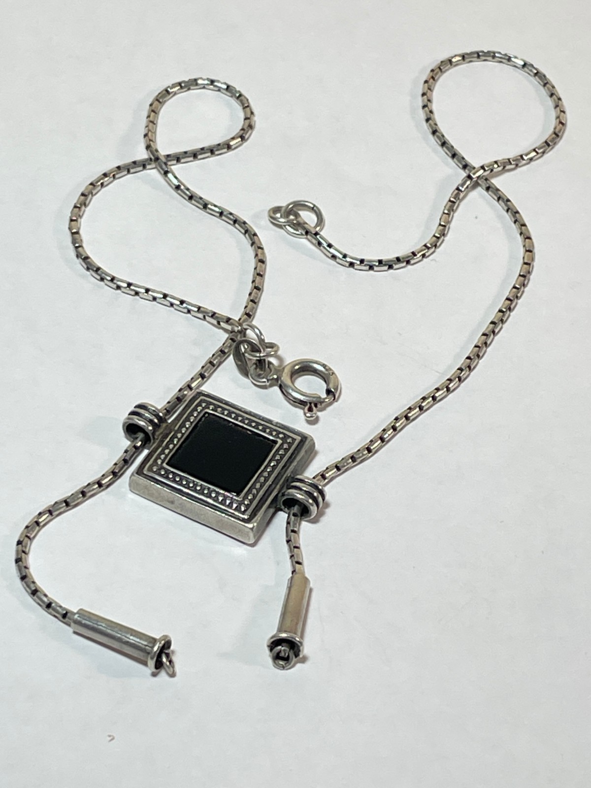 Vintage Unique Onyx 925 Sterling Silver Necklace 12.8g