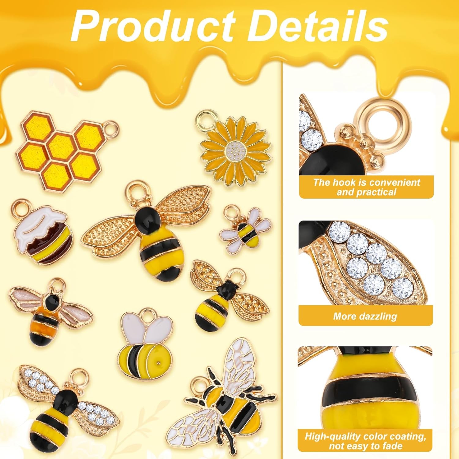 30Pcs Honeycomb Bee Charms, Charms Alloy Honeybee Pendants Bulk…
