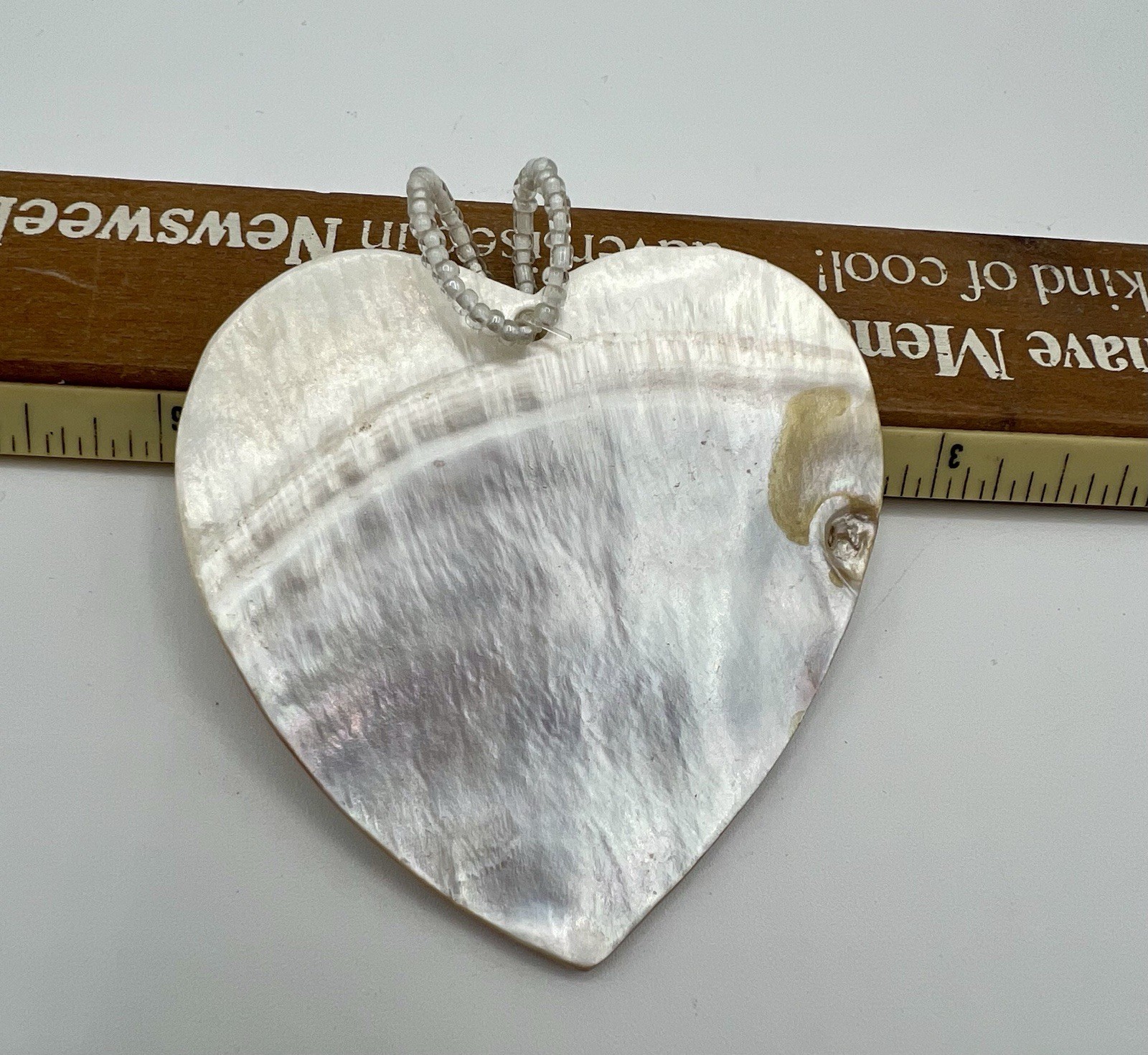 Vtg Large MOP Shell Heart Pendant Hand Painted Flower Beads Gorgeous Unique