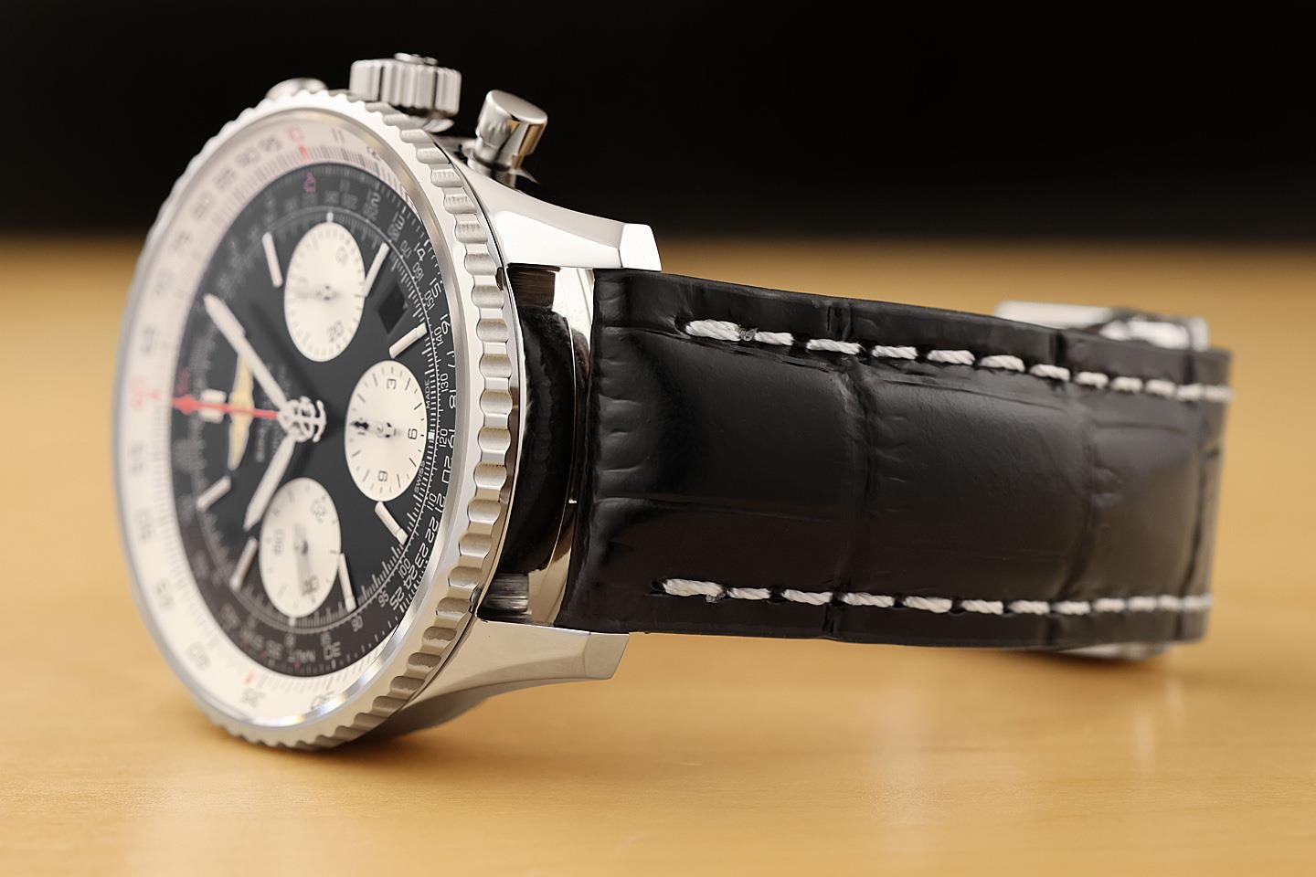 BREITLING NAVITIMER 01 BLACK DIAL AB0120 43MM STAINLESS STEEL LEATHER WATCH