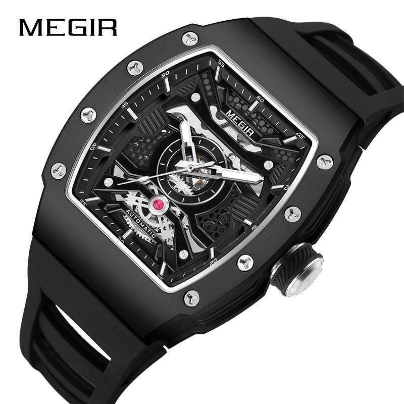 MEGIR Men’s Automatic Watch – Stainless Steel, Silicone Strap, Waterproof,