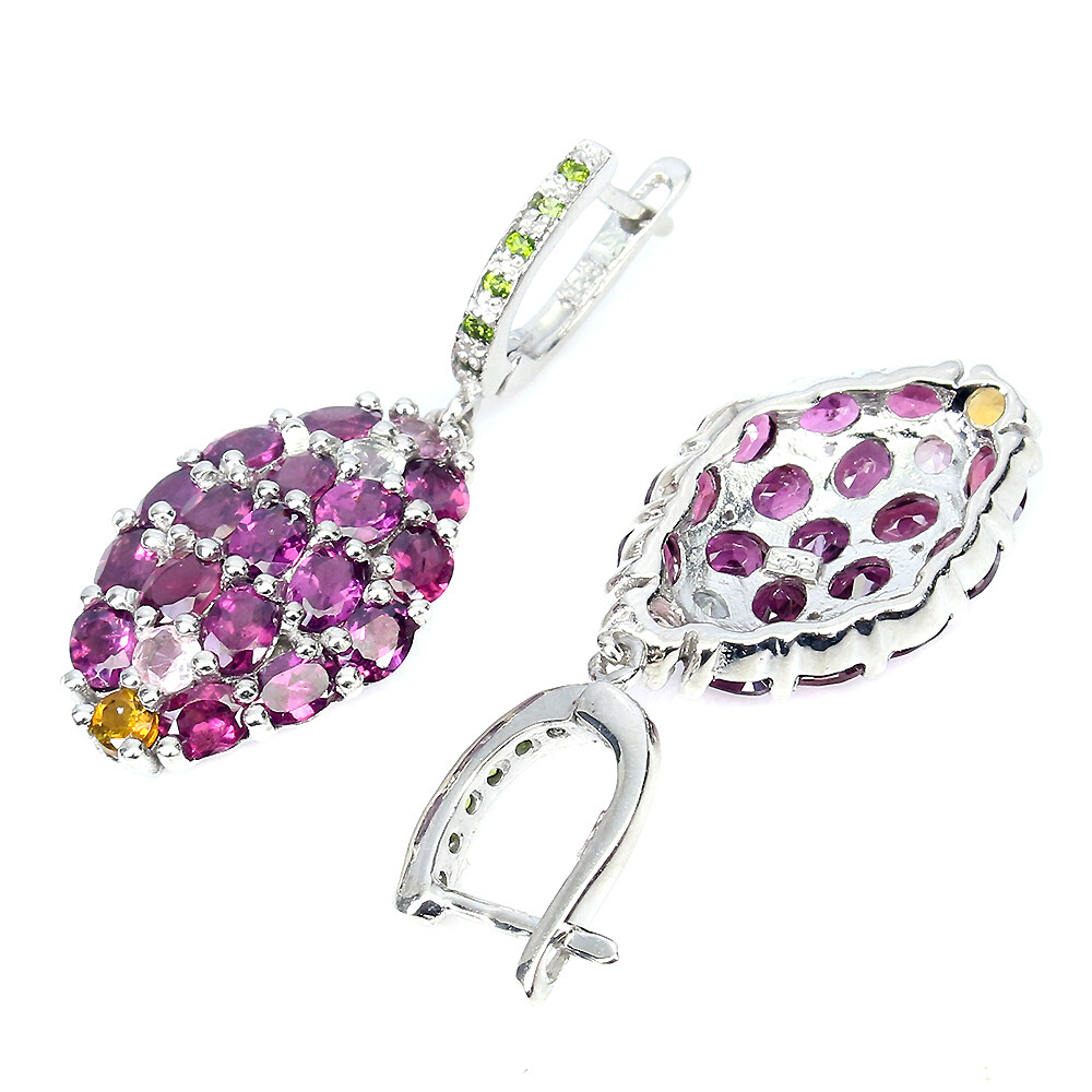 925 Sterling Silver Earrings Oval Rhodolite Tourmaline Natural Gemstone Jewelry